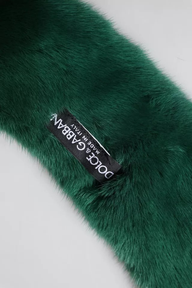 Dolce & Gabbana Green Mink Fur Collar Women's Neck Wrap Scarf