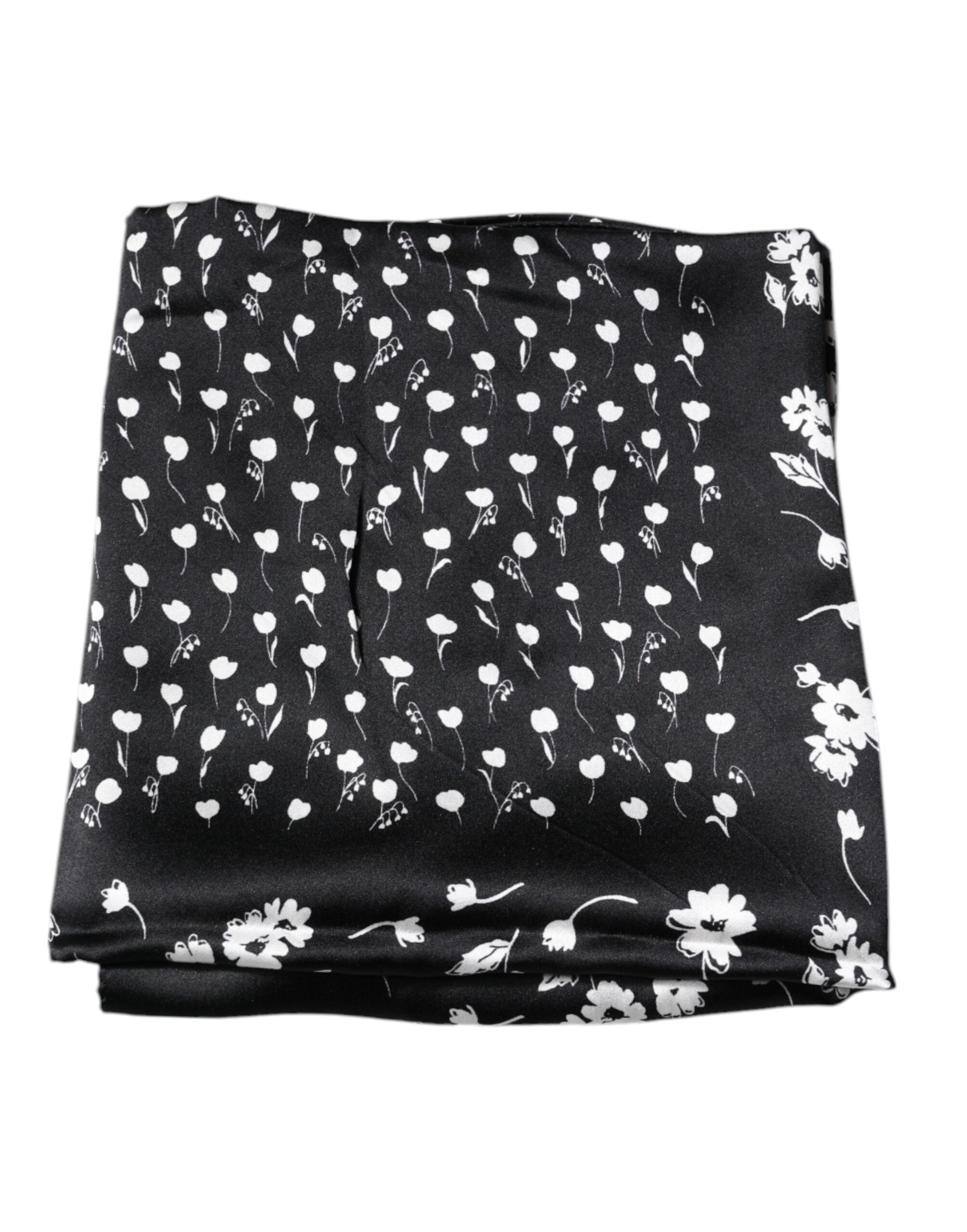 Dolce & Gabbana Black Floral Silk Square Wrap Scarf