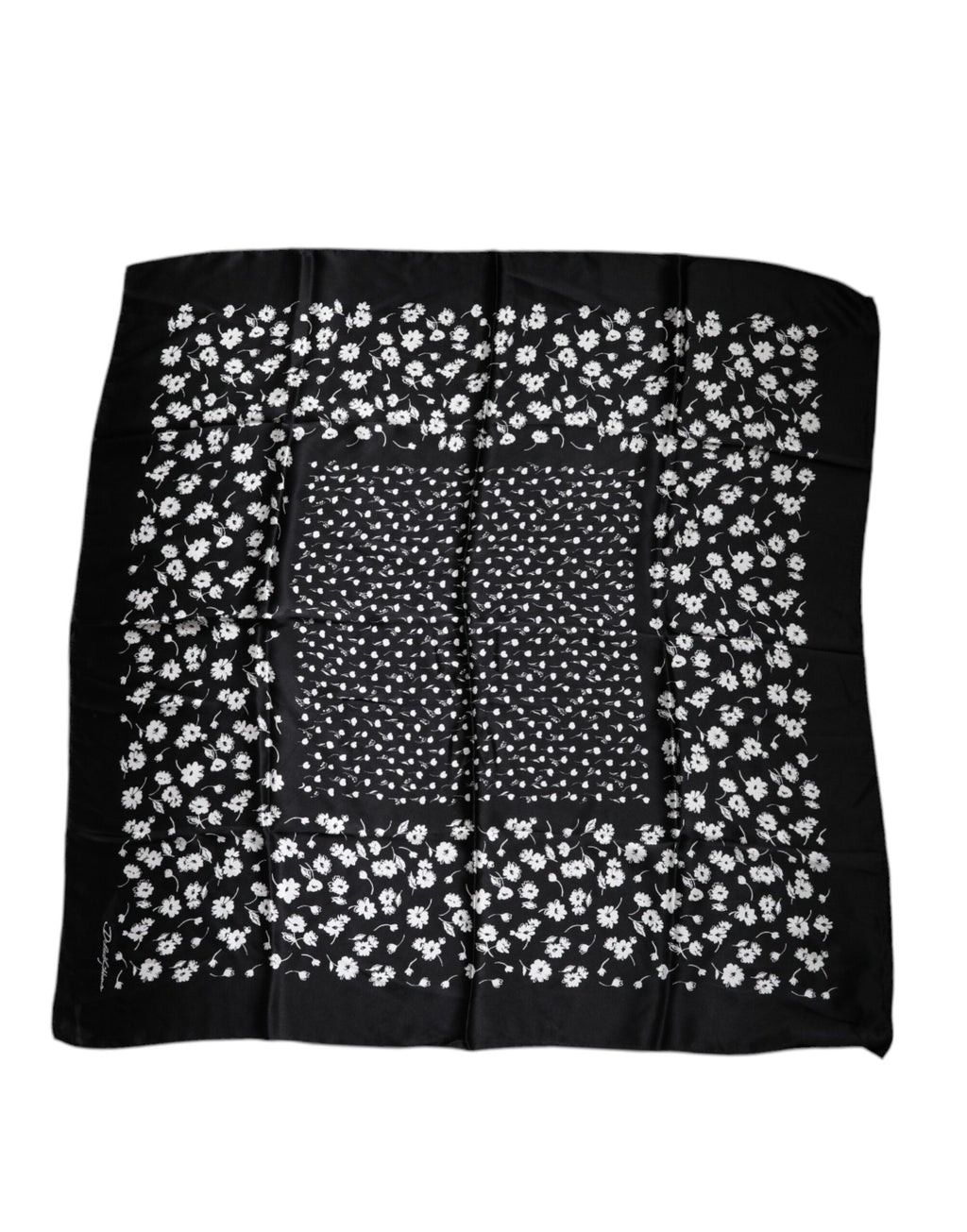 Dolce & Gabbana Black Floral Silk Square Wrap Scarf