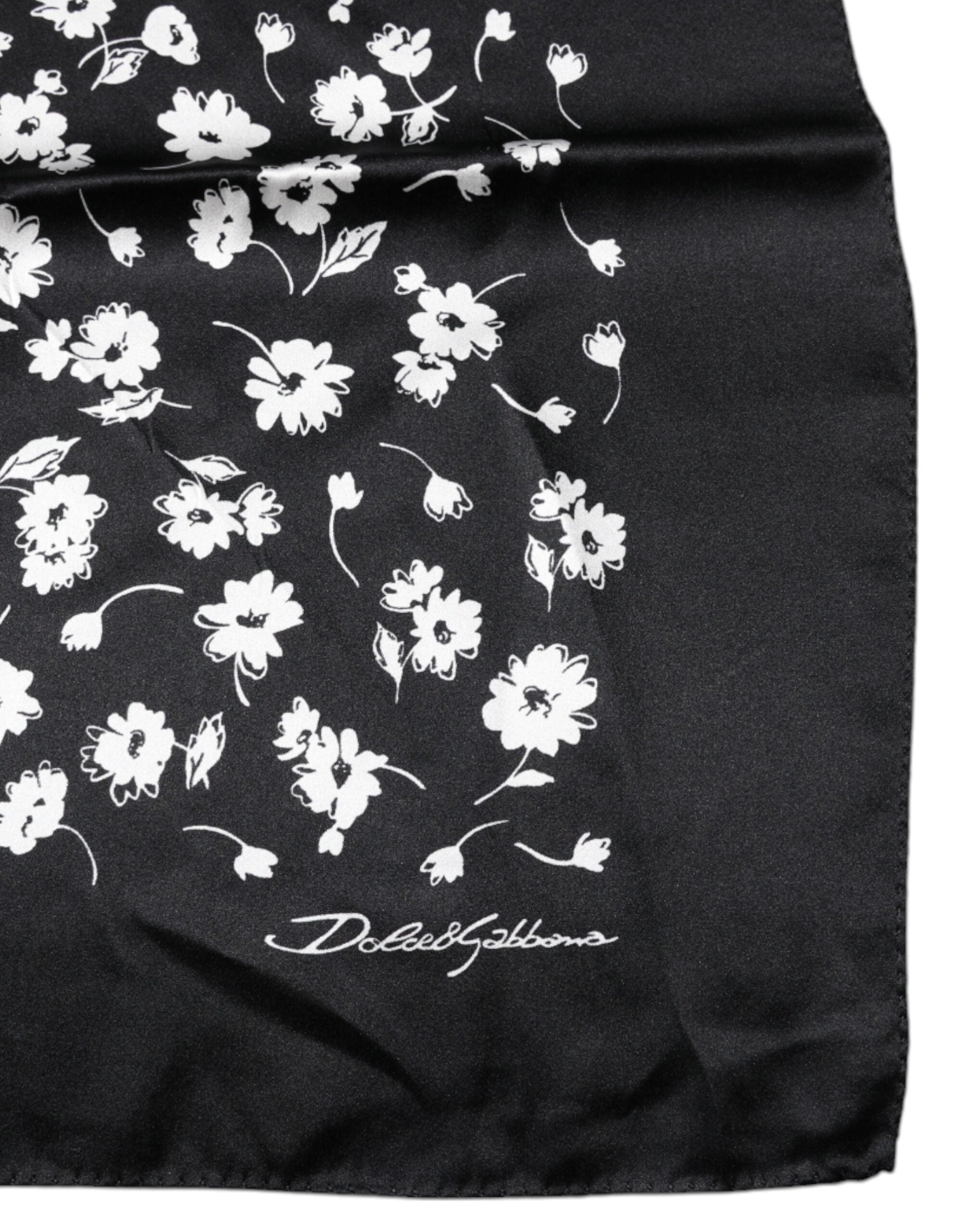 Dolce & Gabbana Black Floral Silk Square Wrap Scarf