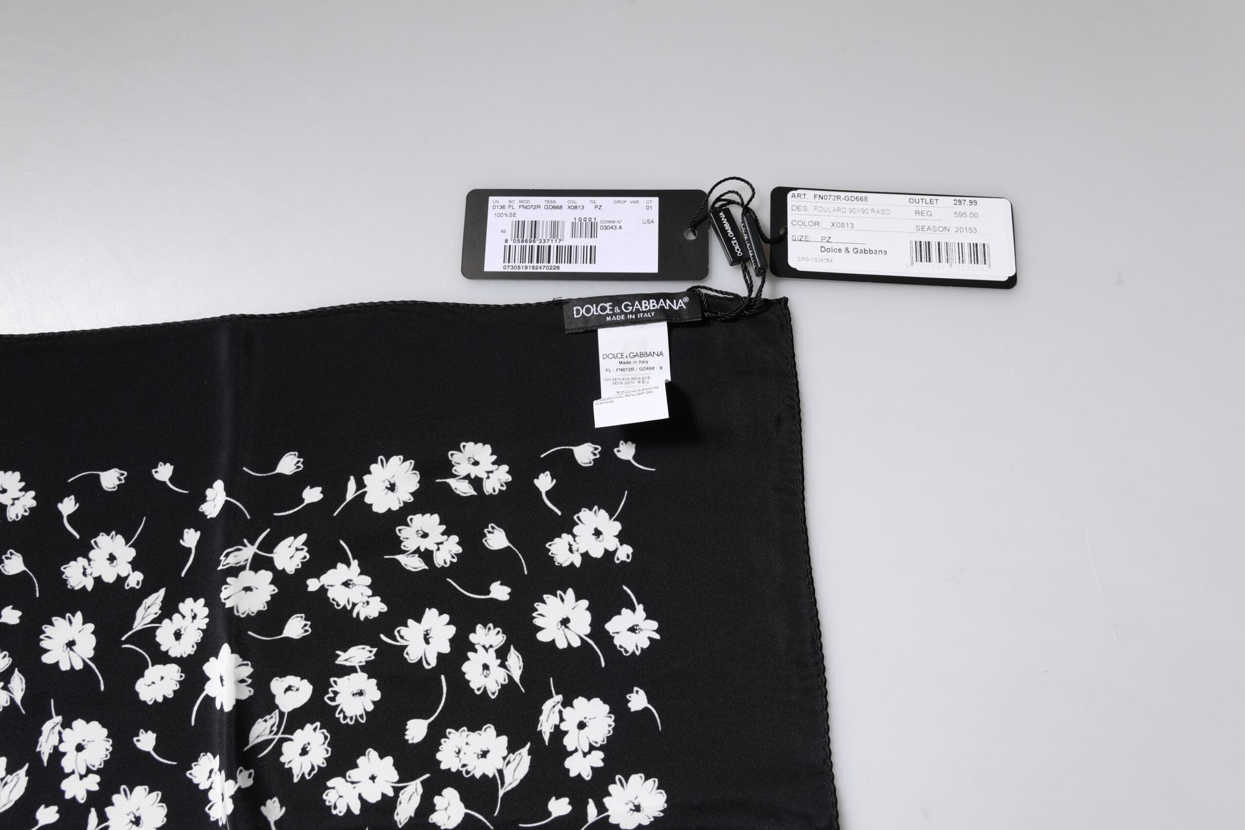 Dolce & Gabbana Black Floral Silk Square Wrap Scarf