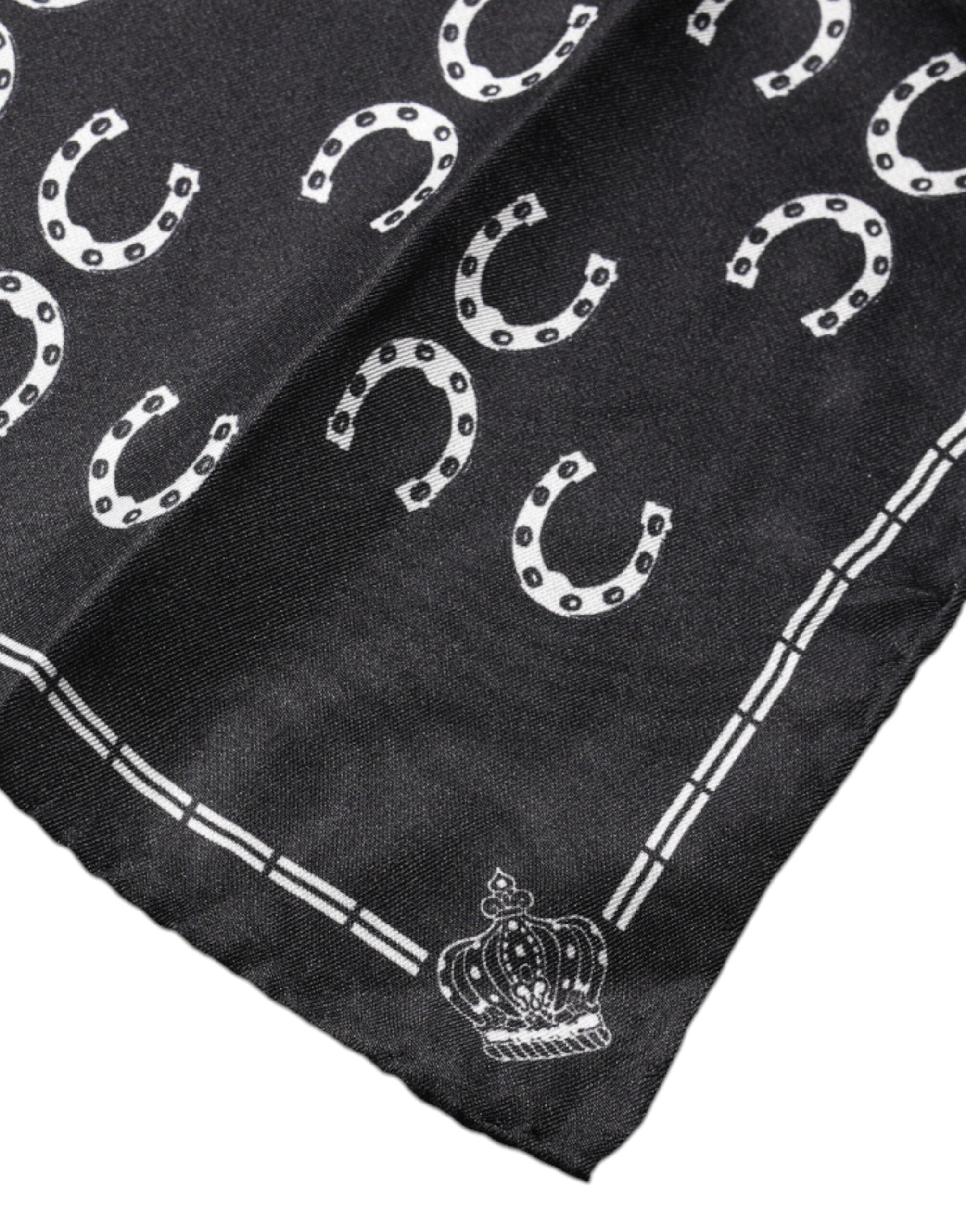 Dolce & Gabbana Schwarzes Hufeisen Seide Quadratisches Taschentuch Halstuch