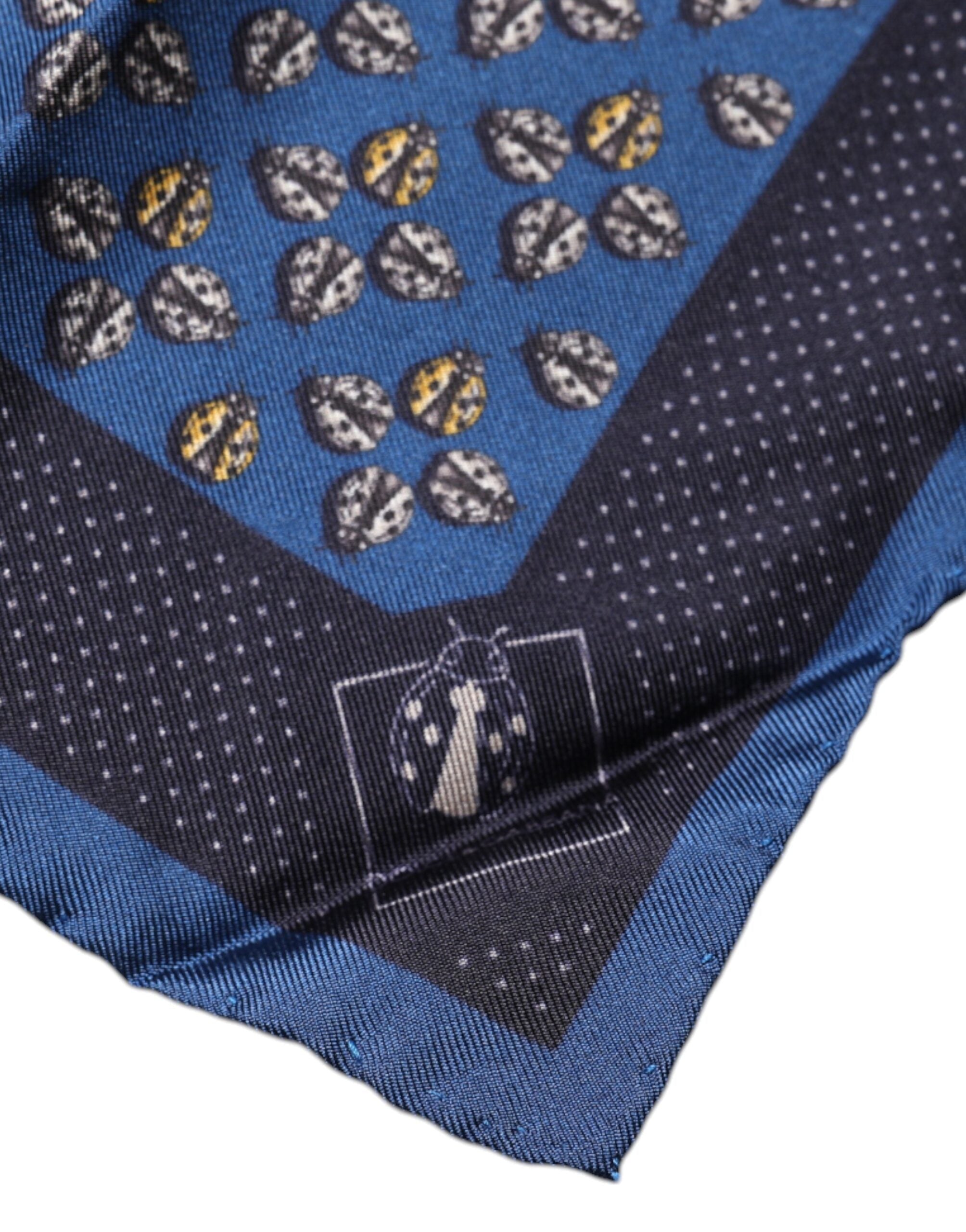 Dolce & Gabbana Blue Ladybug Silk Square Handkerchief Scarf