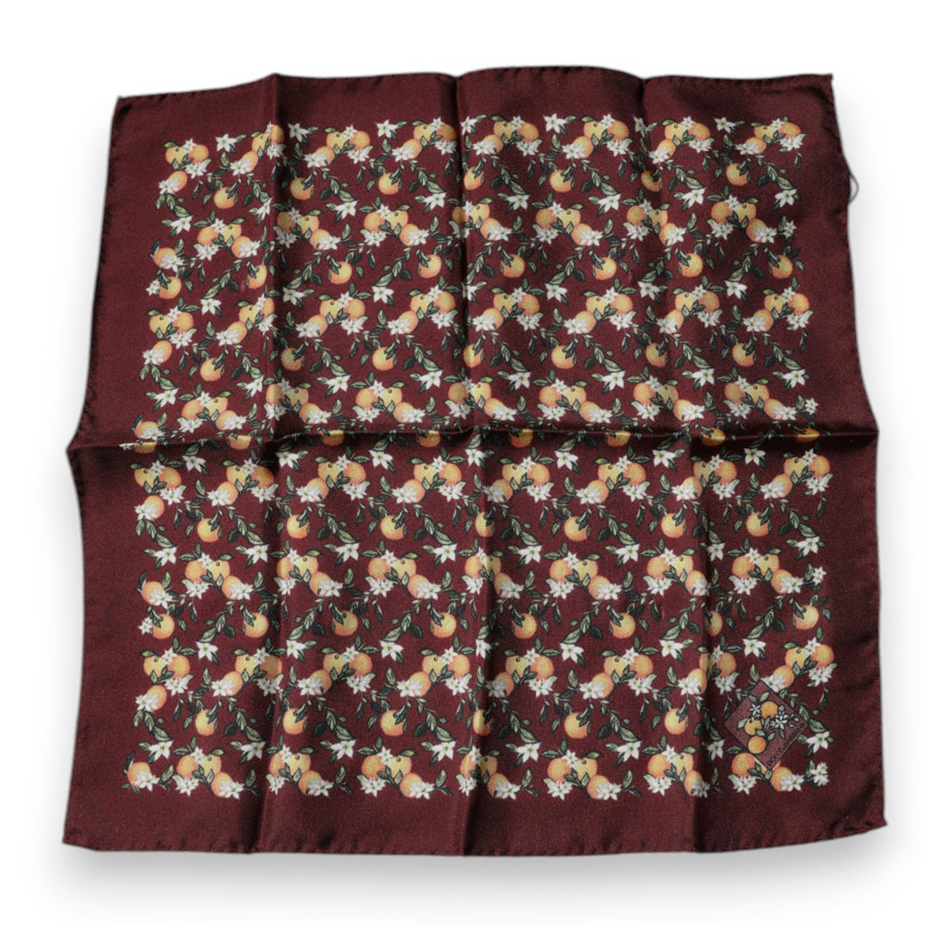 Dolce & Gabbana Maroon Oranges Seidenschal Quadratisches Taschentuch