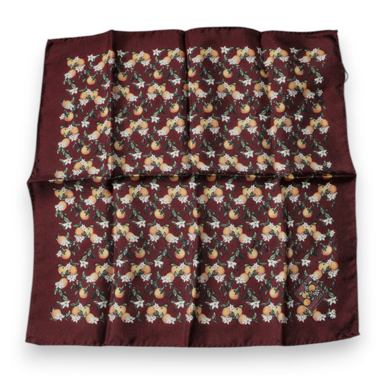 Dolce & Gabbana Maroon Oranges Seidenschal Quadratisches Taschentuch