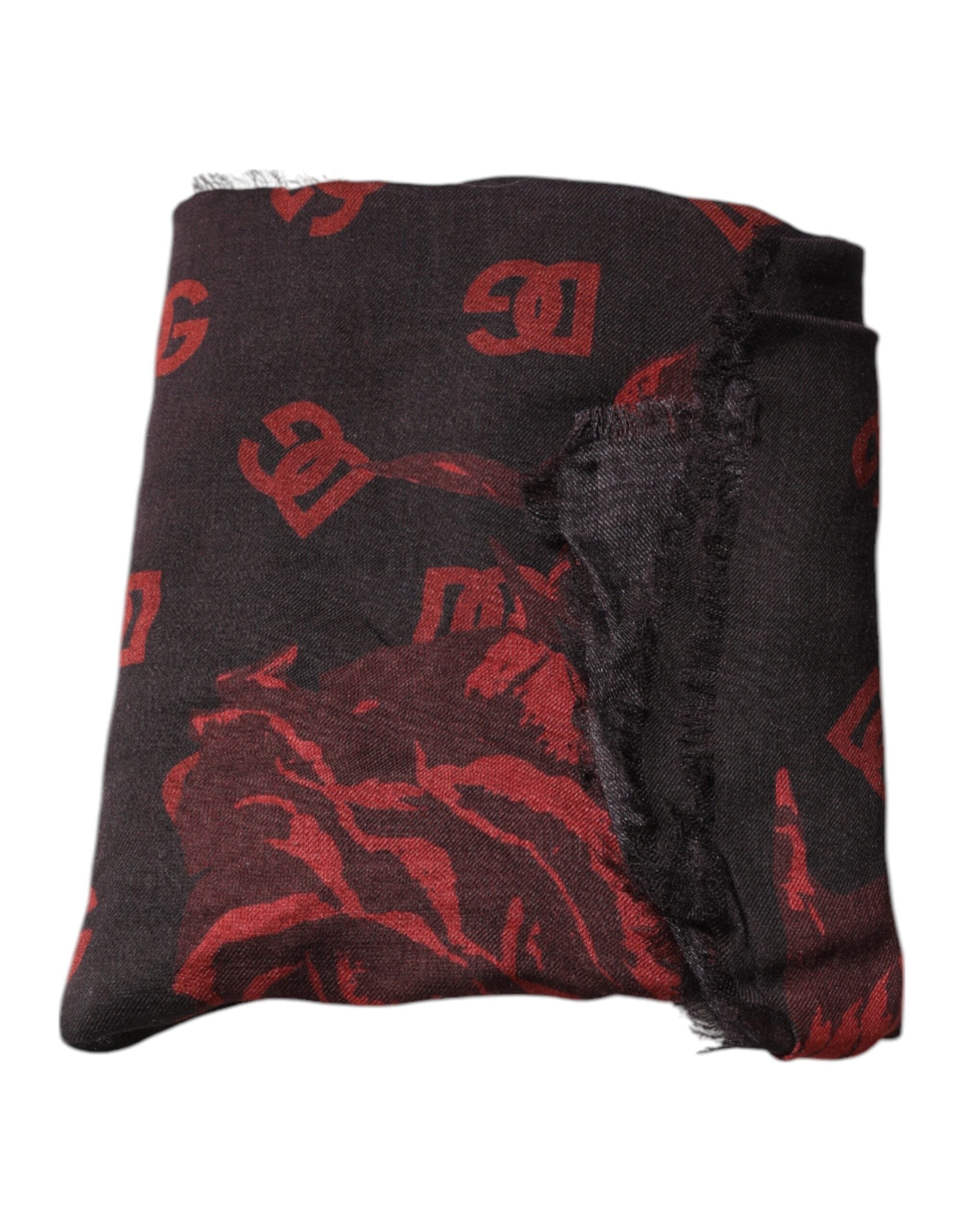 Dolce & Gabbana Schwarz Rot Floral Modal Wickelschal Schal