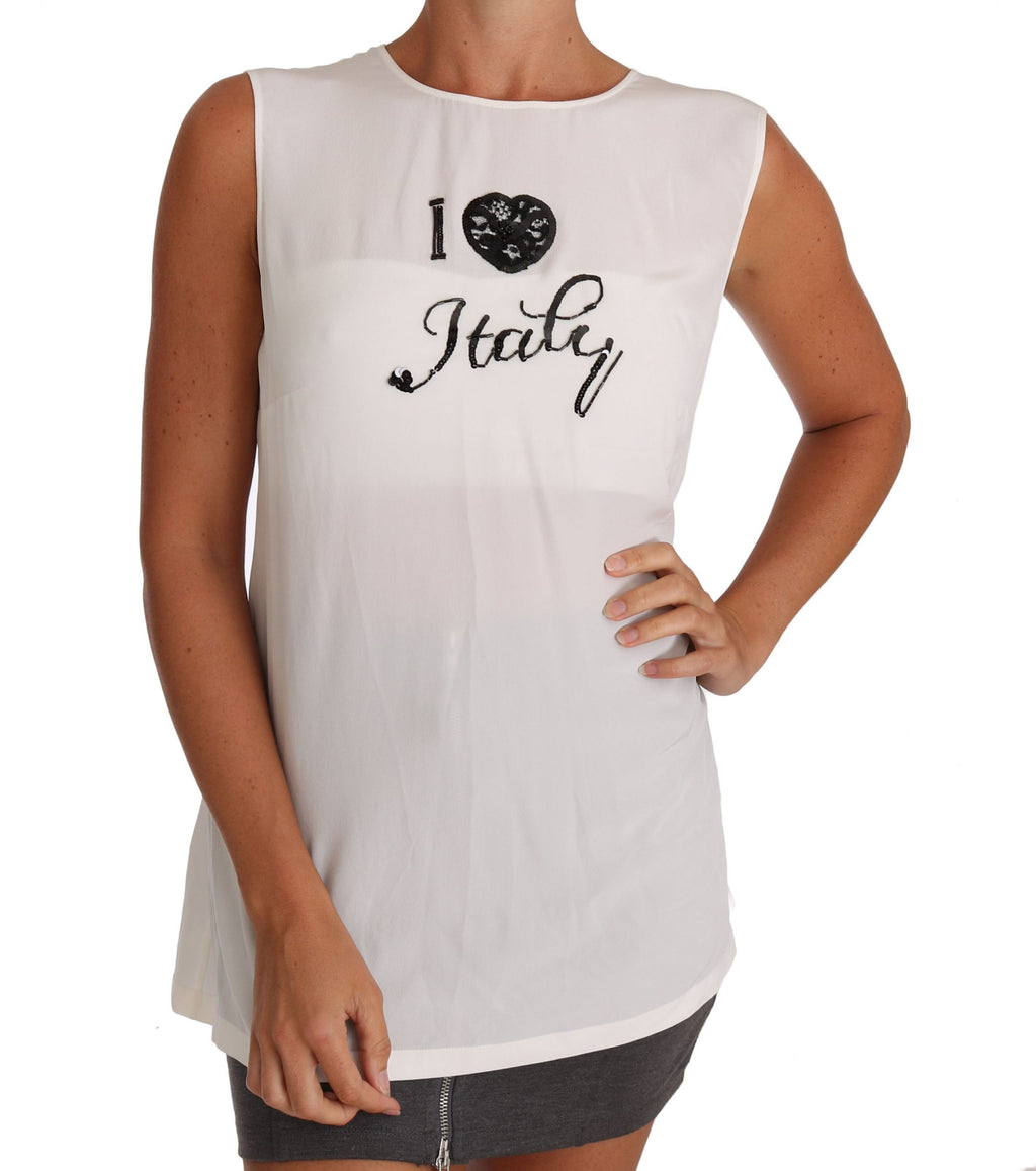 Dolce & Gabbana Weißes Seiden-T-Shirt I LOVE ITALY Cami