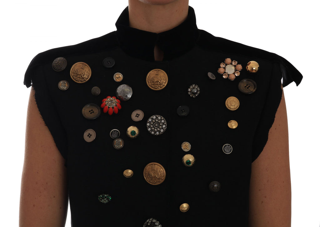 Dolce & Gabbana Schwarze verschnörkelte Militärjacke mit Blumenmuster Weste