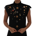 Dolce & Gabbana Schwarze verschnörkelte Militärjacke mit Blumenmuster Weste