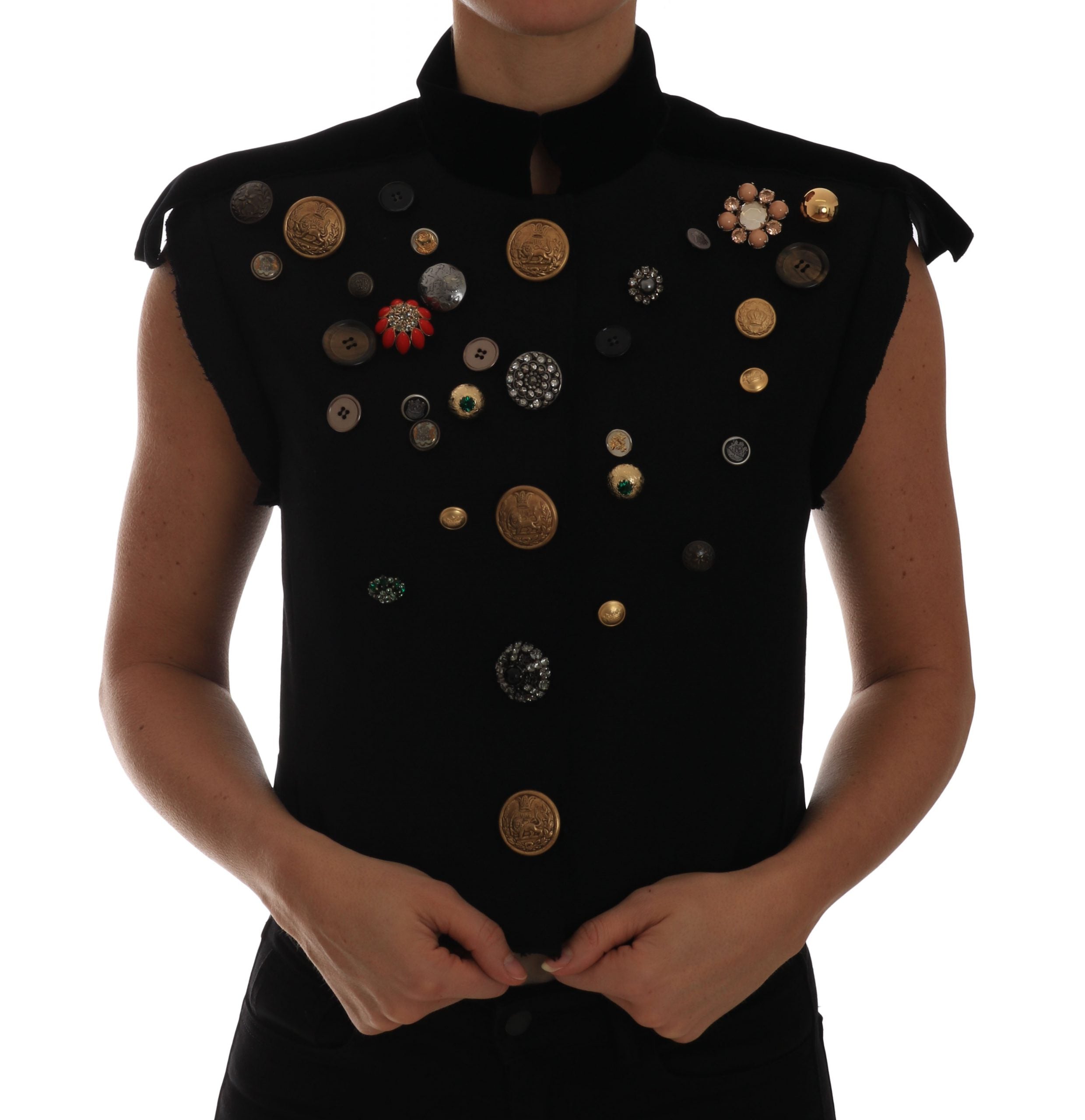 Dolce & Gabbana Schwarze verschnörkelte Militärjacke mit Blumenmuster Weste