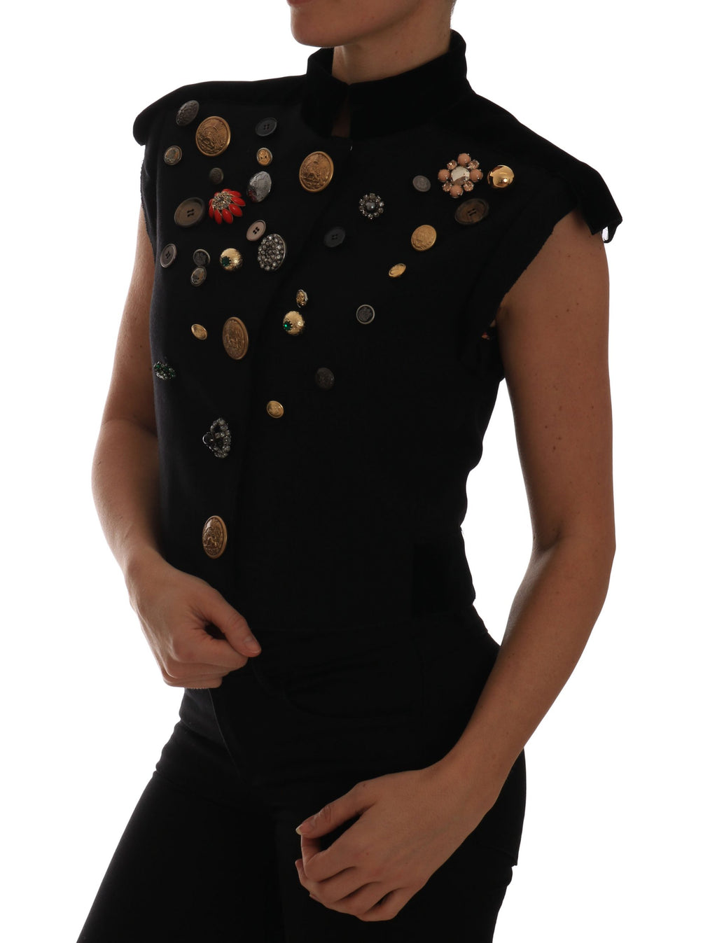 Dolce & Gabbana Schwarze verschnörkelte Militärjacke mit Blumenmuster Weste