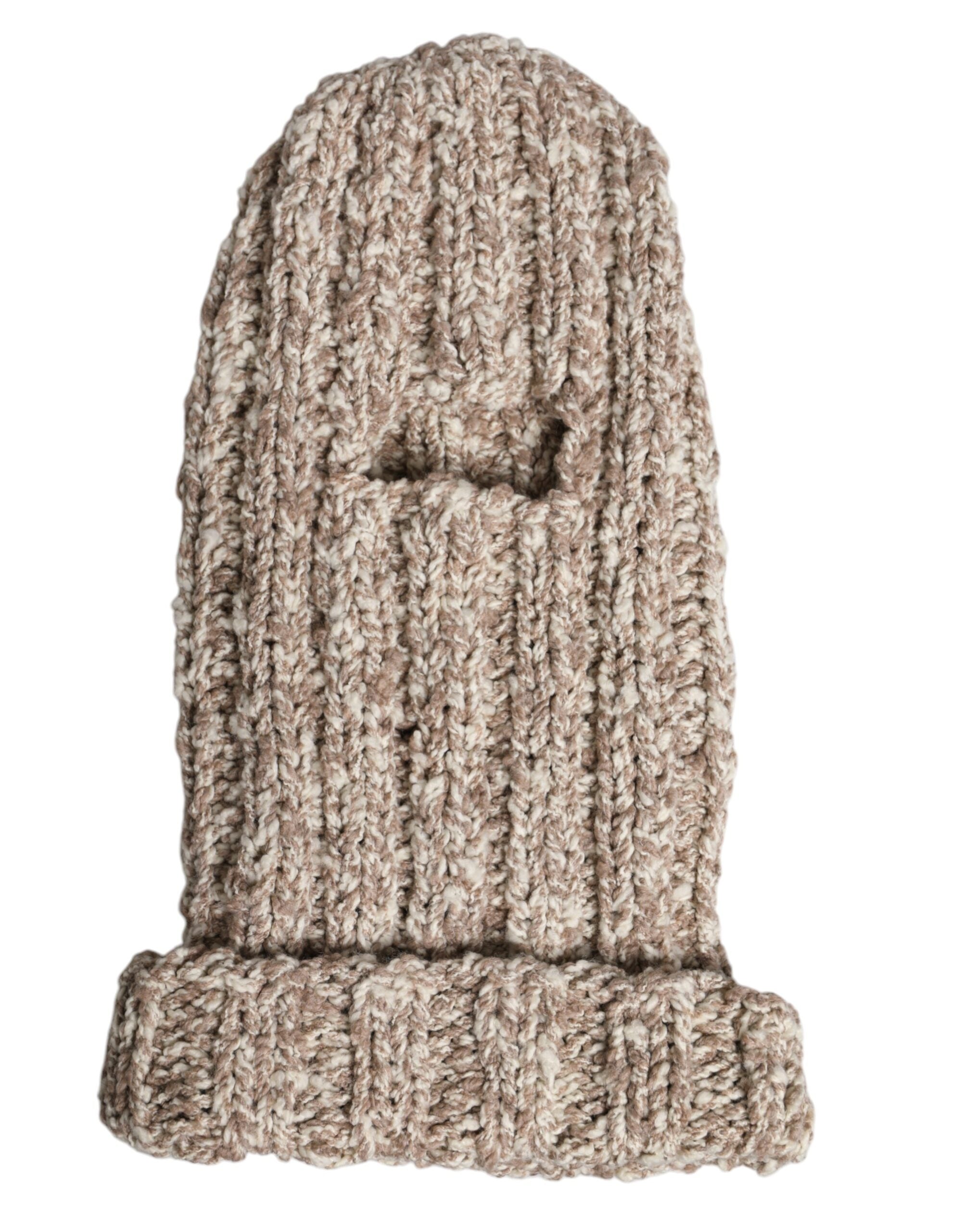Dolce & Gabbana Beige Wool Knit Ski Mask Balaclava Hat