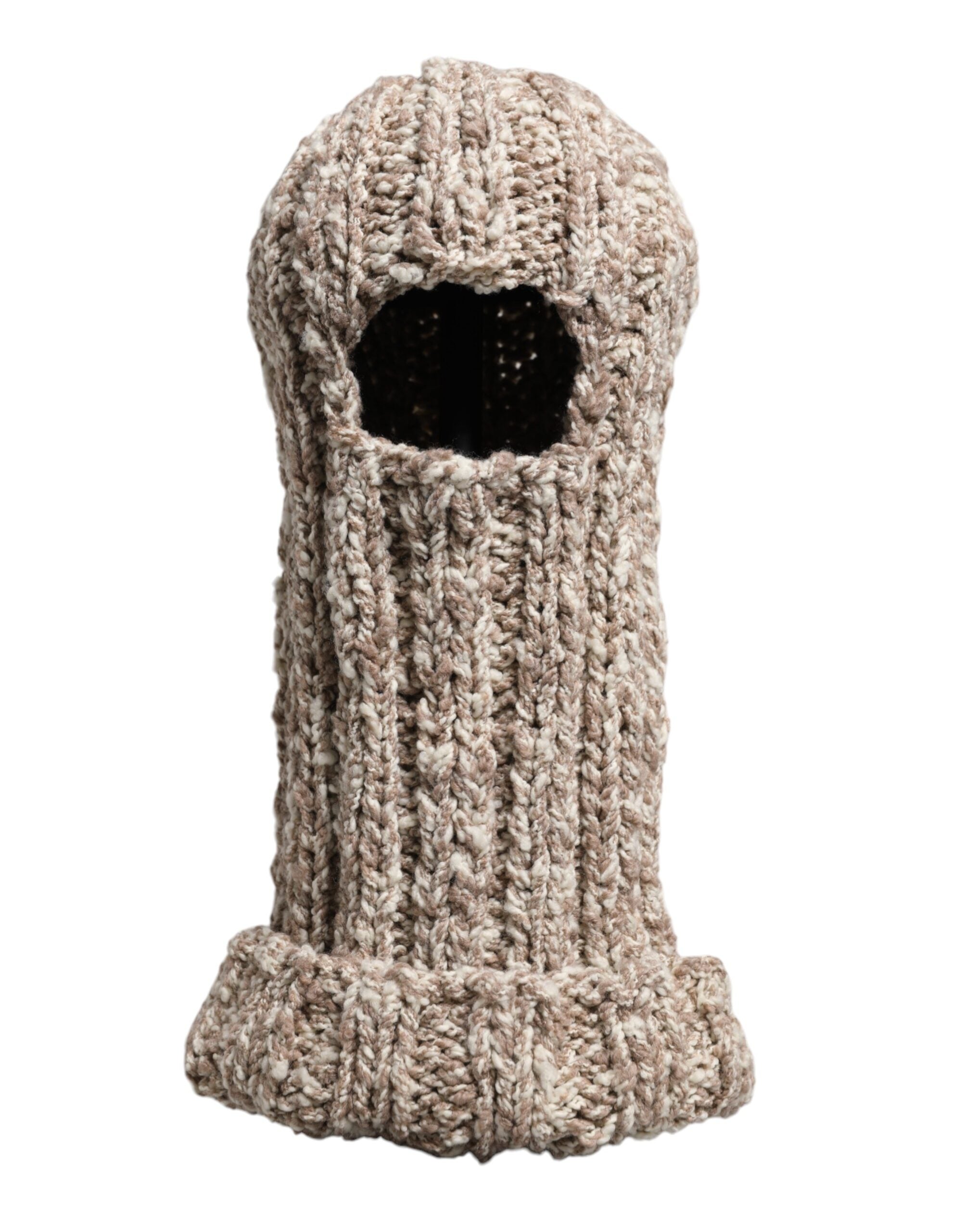Dolce & Gabbana Beige Wool Knit Ski Mask Balaclava Hat