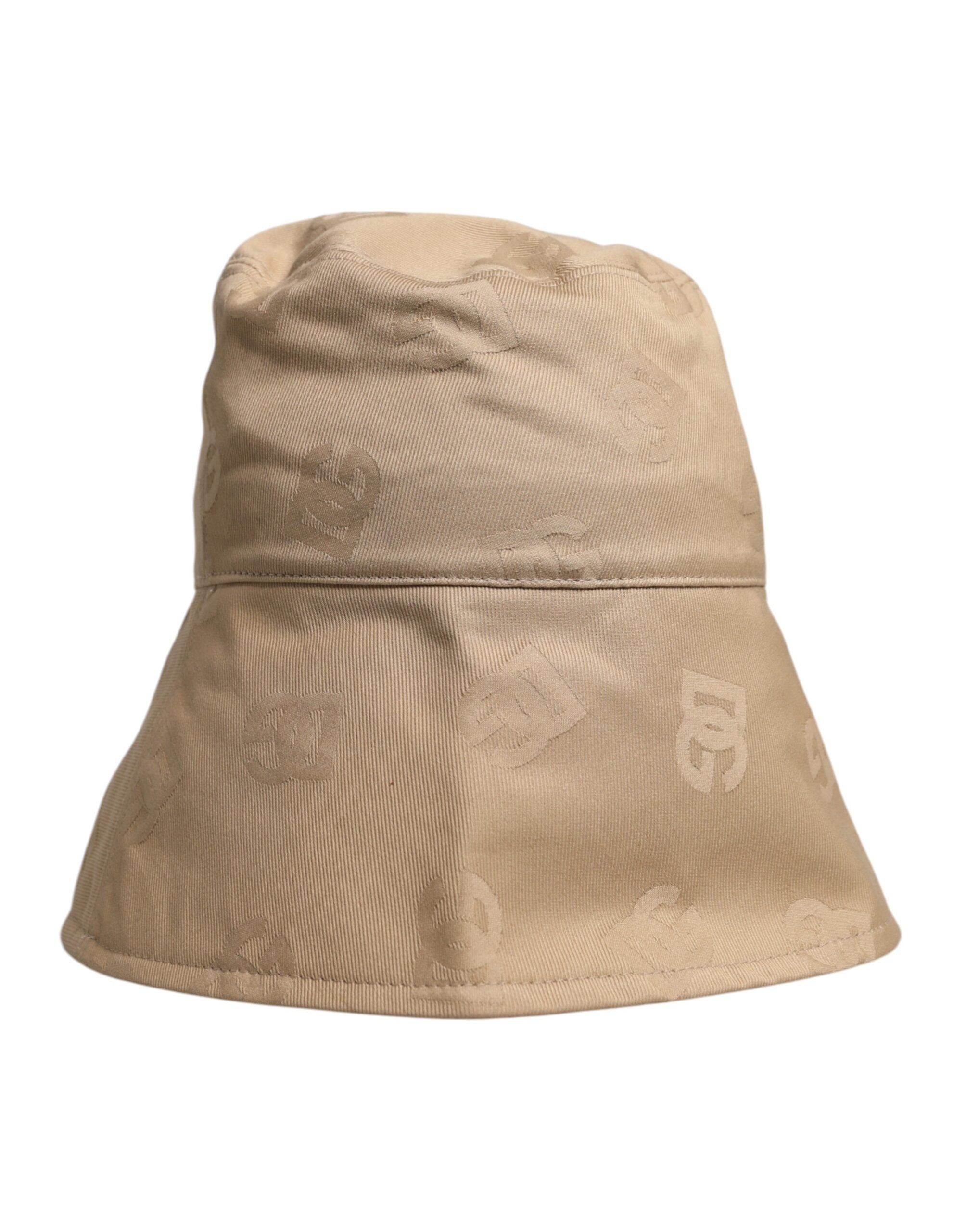 Dolce & Gabbana Beige Logo-Monogramm-Baumwoll-Eimerkappe