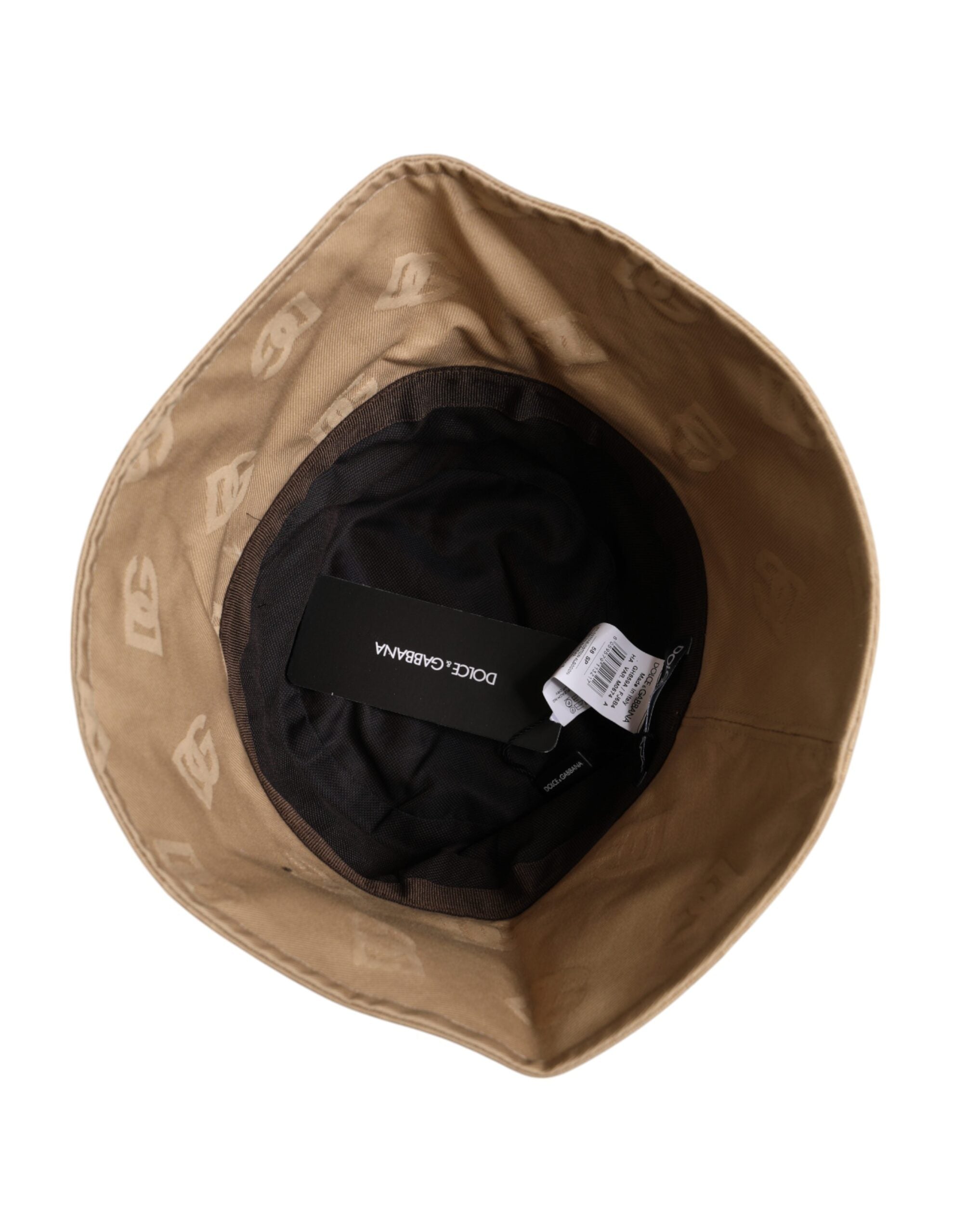Dolce & Gabbana Beige Logo-Monogramm-Baumwoll-Eimerkappe