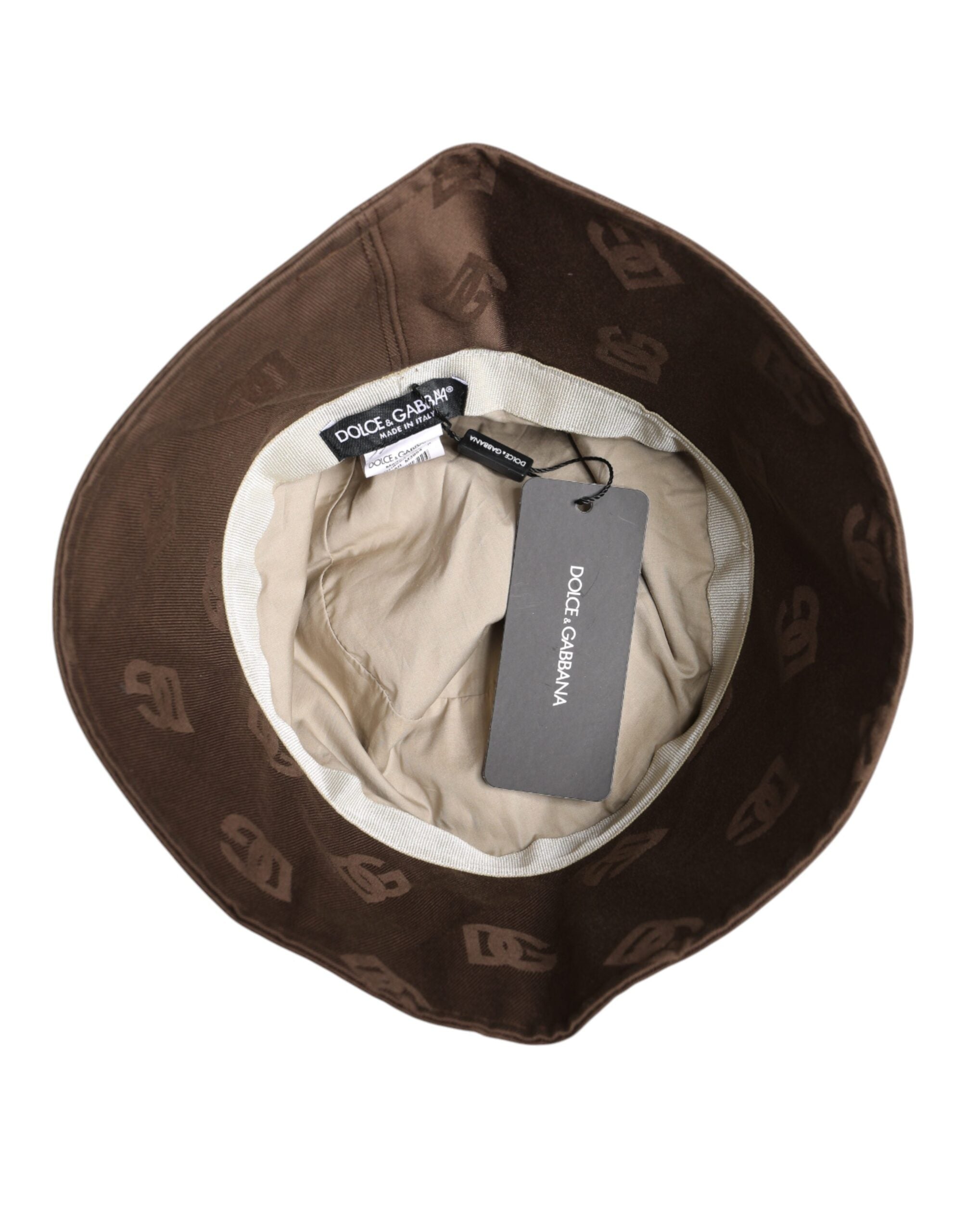 Dolce & Gabbana Braune Logo-Monogramm-Eimerkappe aus Baumwolle