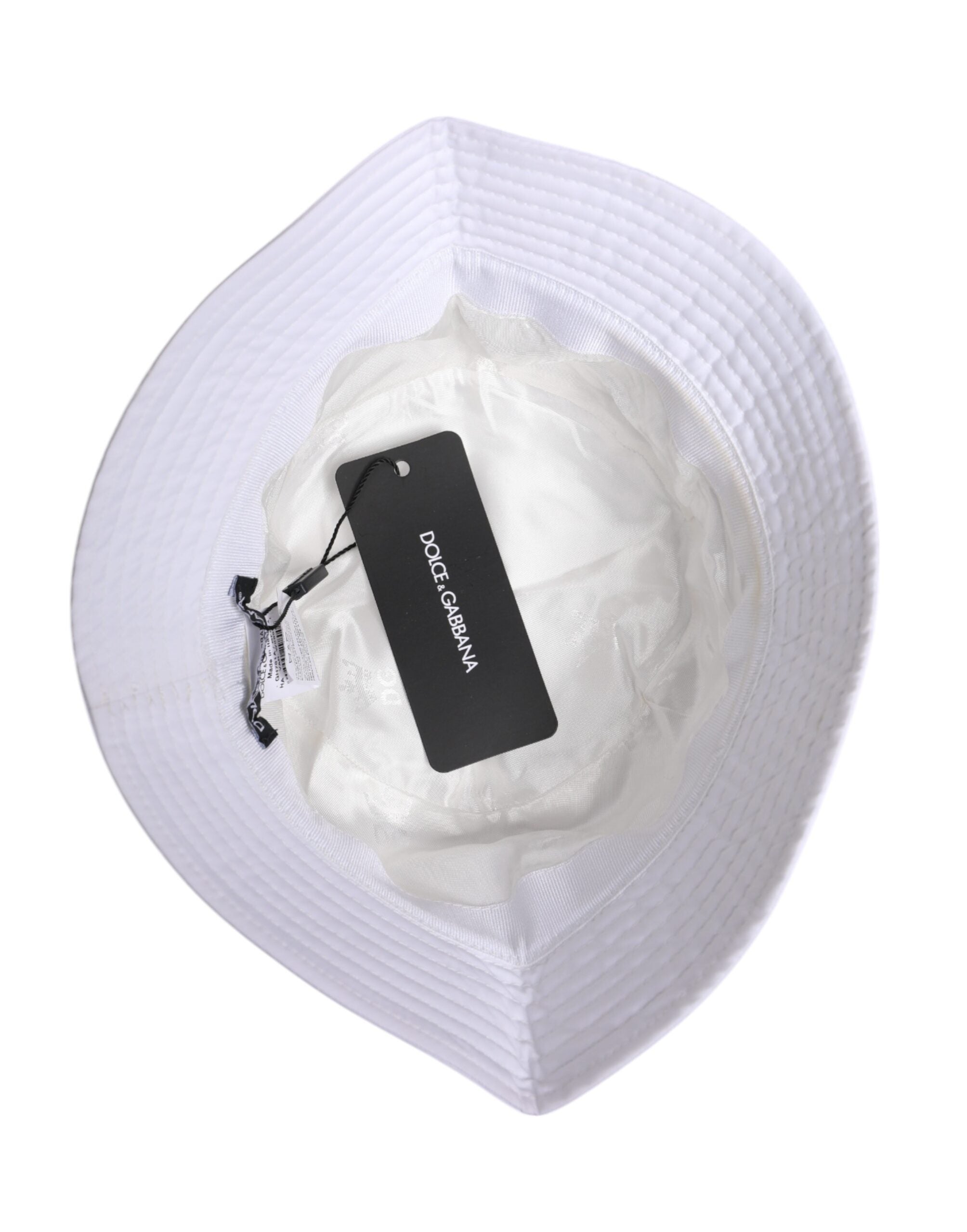 Dolce & Gabbana White Cotton Wide-Brim Bucket Hat