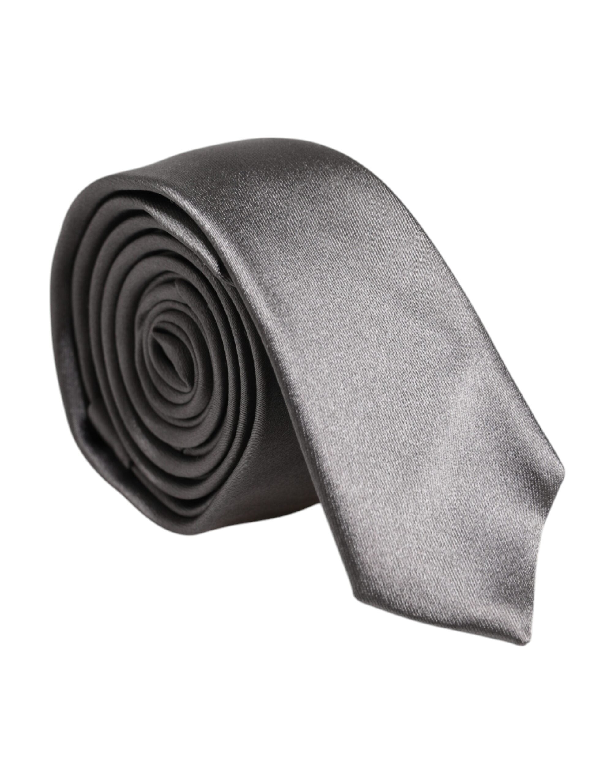 Dolce & Gabbana Silver Silk Tie Metallic Adjustable Tie