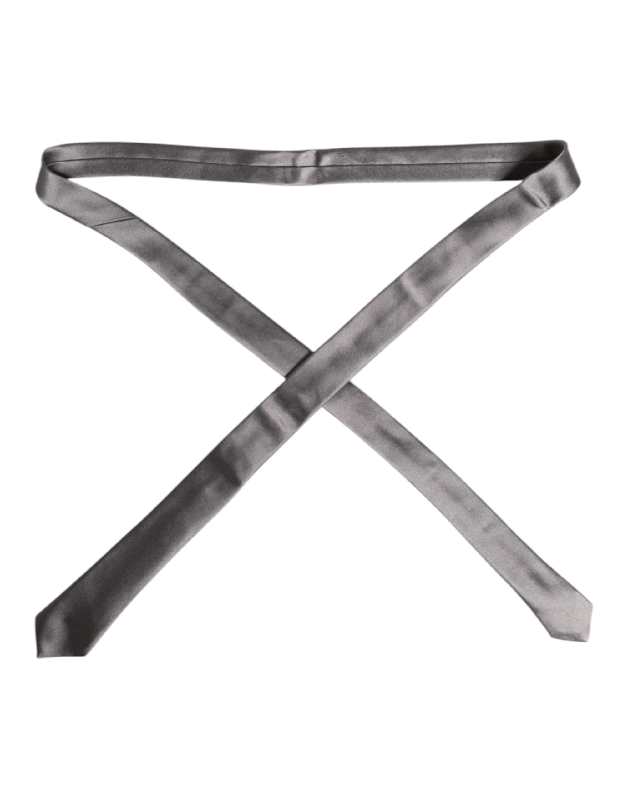 Dolce & Gabbana Silver Silk Tie Metallic Adjustable Tie