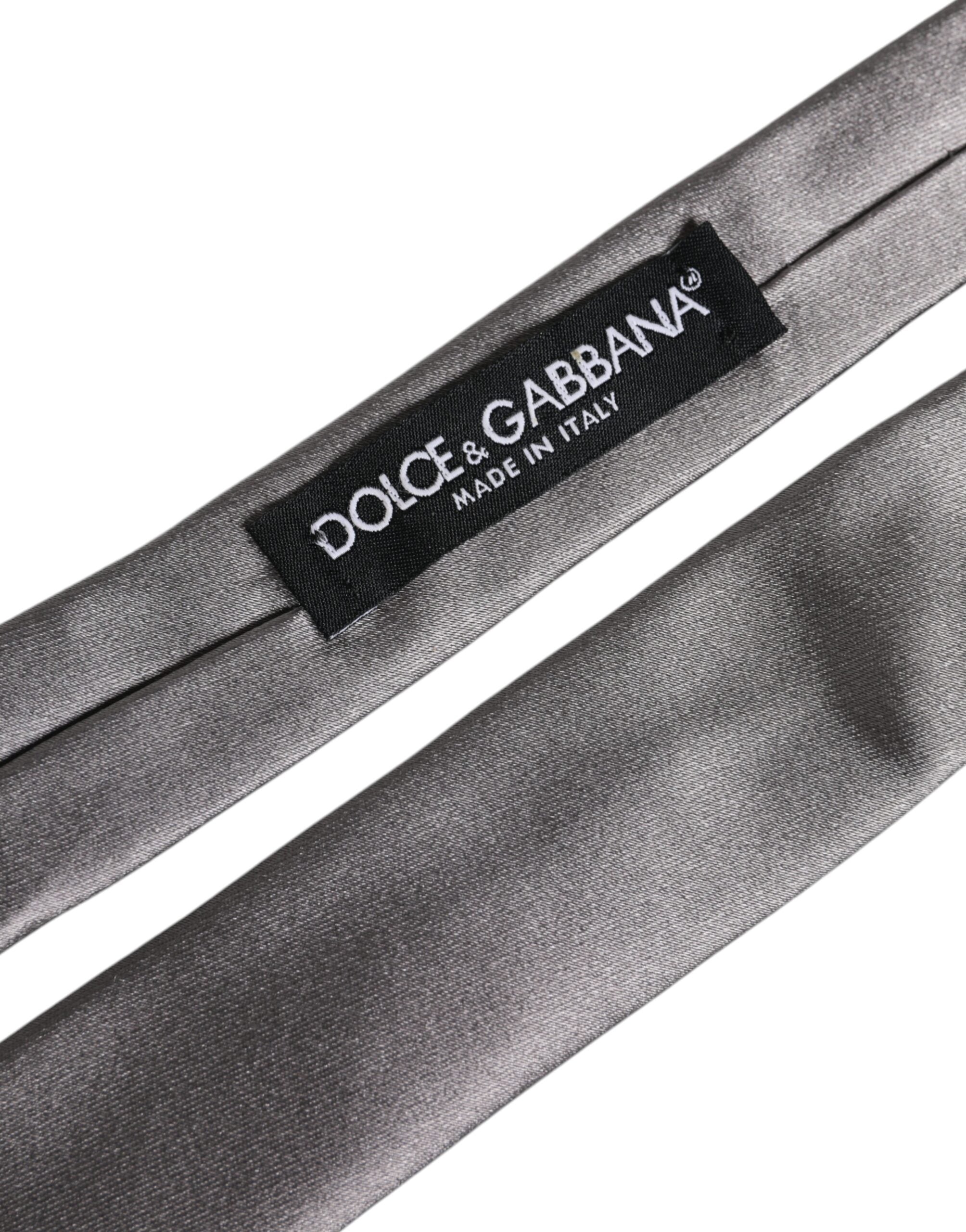 Dolce & Gabbana Silver Silk Tie Metallic Adjustable Tie