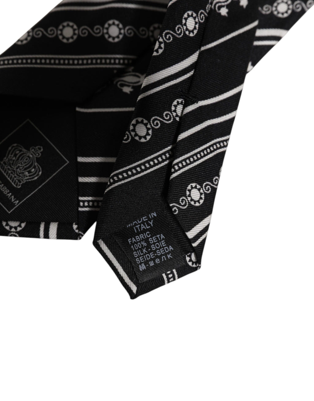 Dolce & Gabbana Schwarz-Weiß Gestreifte Seidenkrawatte Verstellbare Krawatte