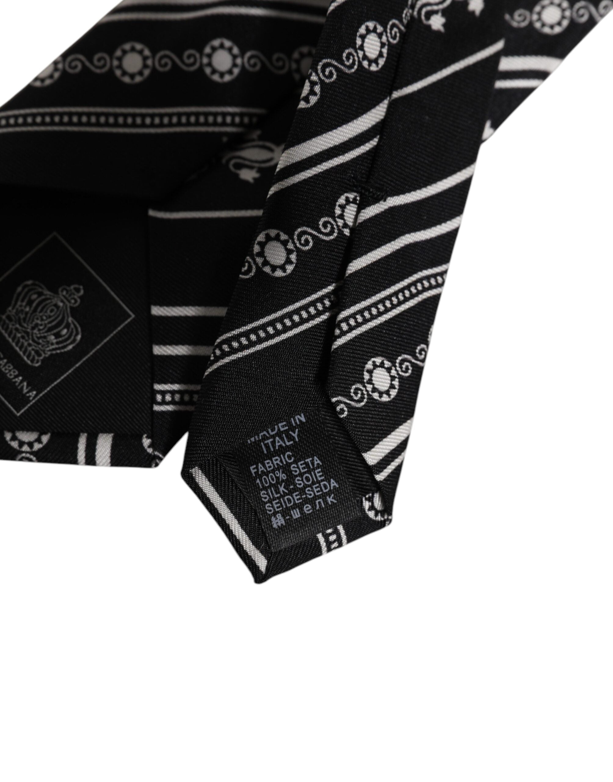 Dolce & Gabbana Schwarz-Weiß Gestreifte Seidenkrawatte Verstellbare Krawatte