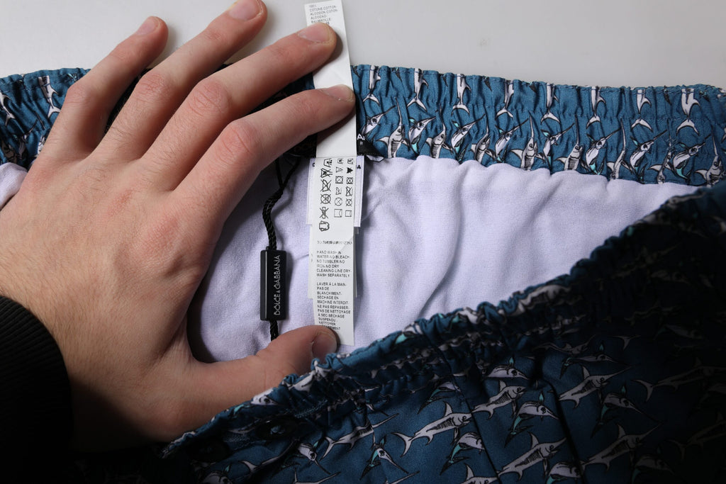 Dolce & Gabbana Blue Shark Print Cropped Swimwear Swimwear