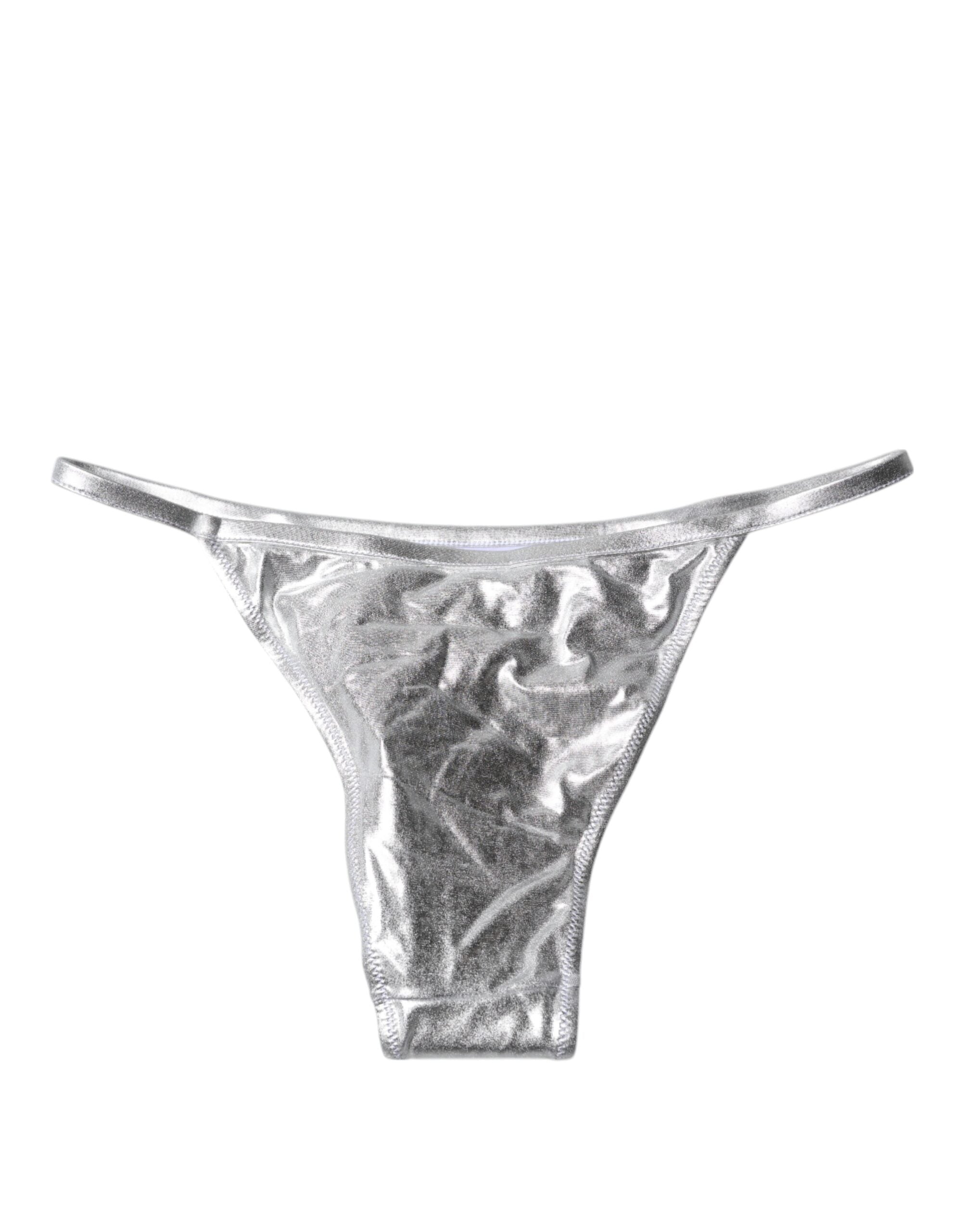 Dolce & Gabbana Silberne Polyester Strandbekleidung Bikiniunterteil Badebekleidung