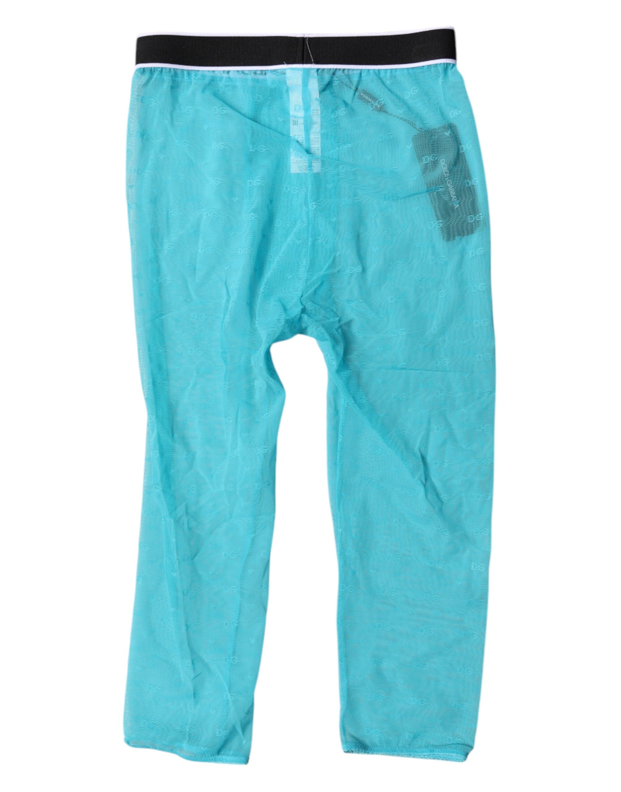 Dolce & Gabbana Hellblaue DG Logo Nylon Cropped Strumpfhose Unterwäsche