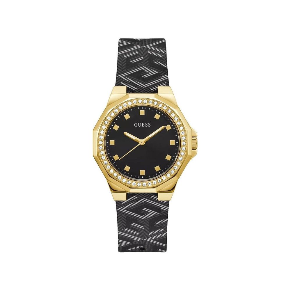Guess Schwarze Lederkleid-Uhr