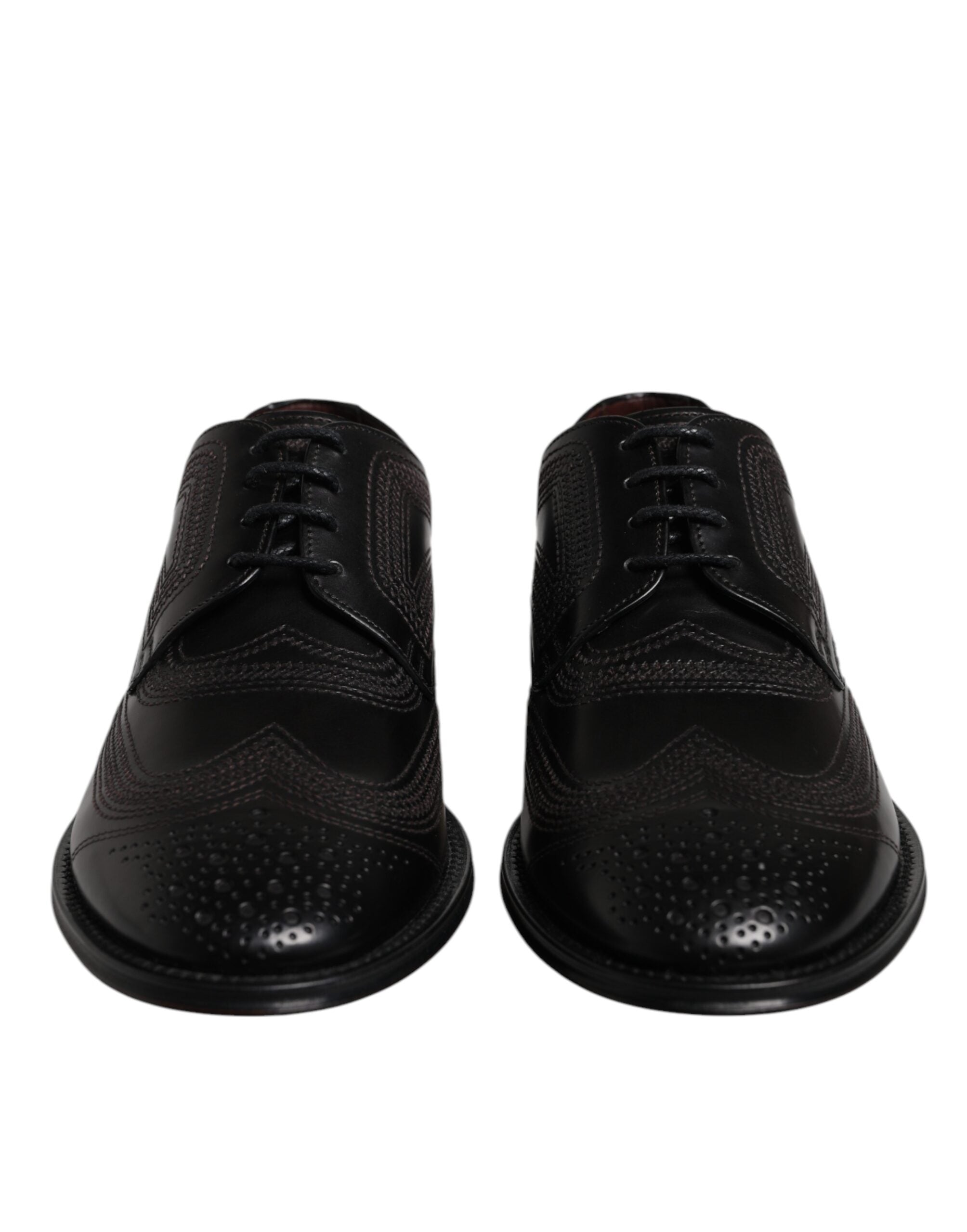 Dolce & Gabbana Black Embroidered Classic Leather Derby Shoes
