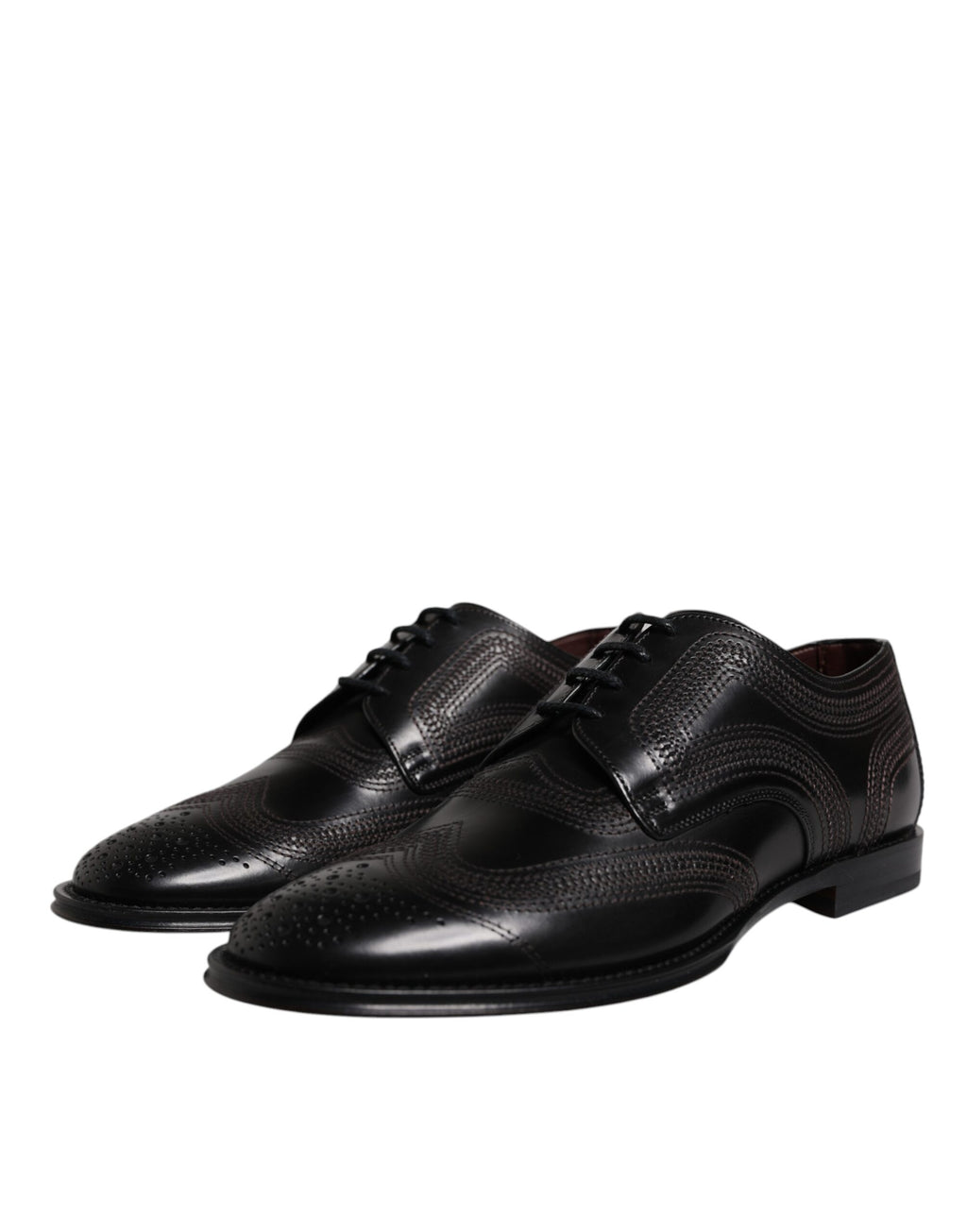 Dolce & Gabbana Black Embroidered Classic Leather Derby Shoes