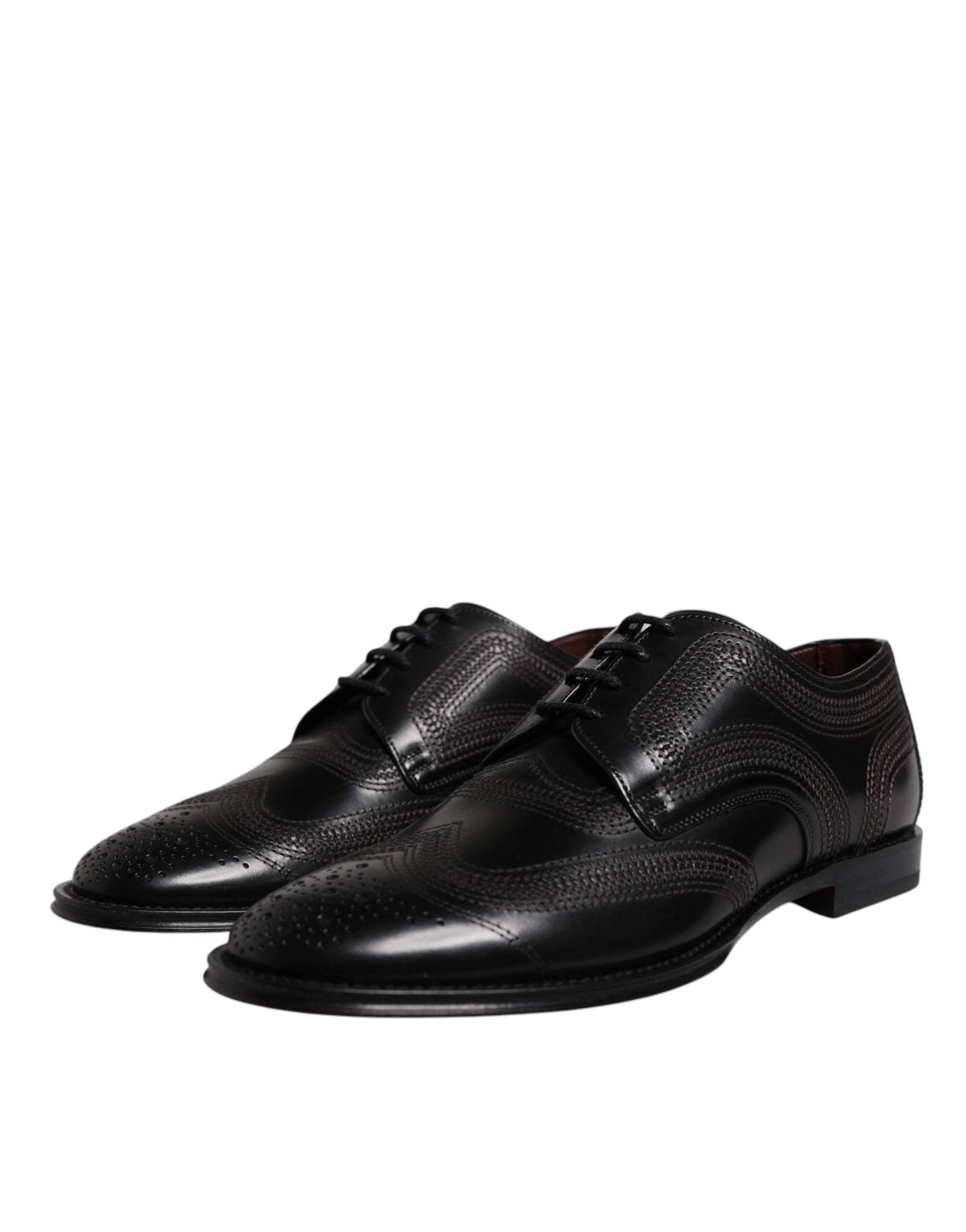 Dolce & Gabbana Black Embroidered Classic Leather Derby Shoes