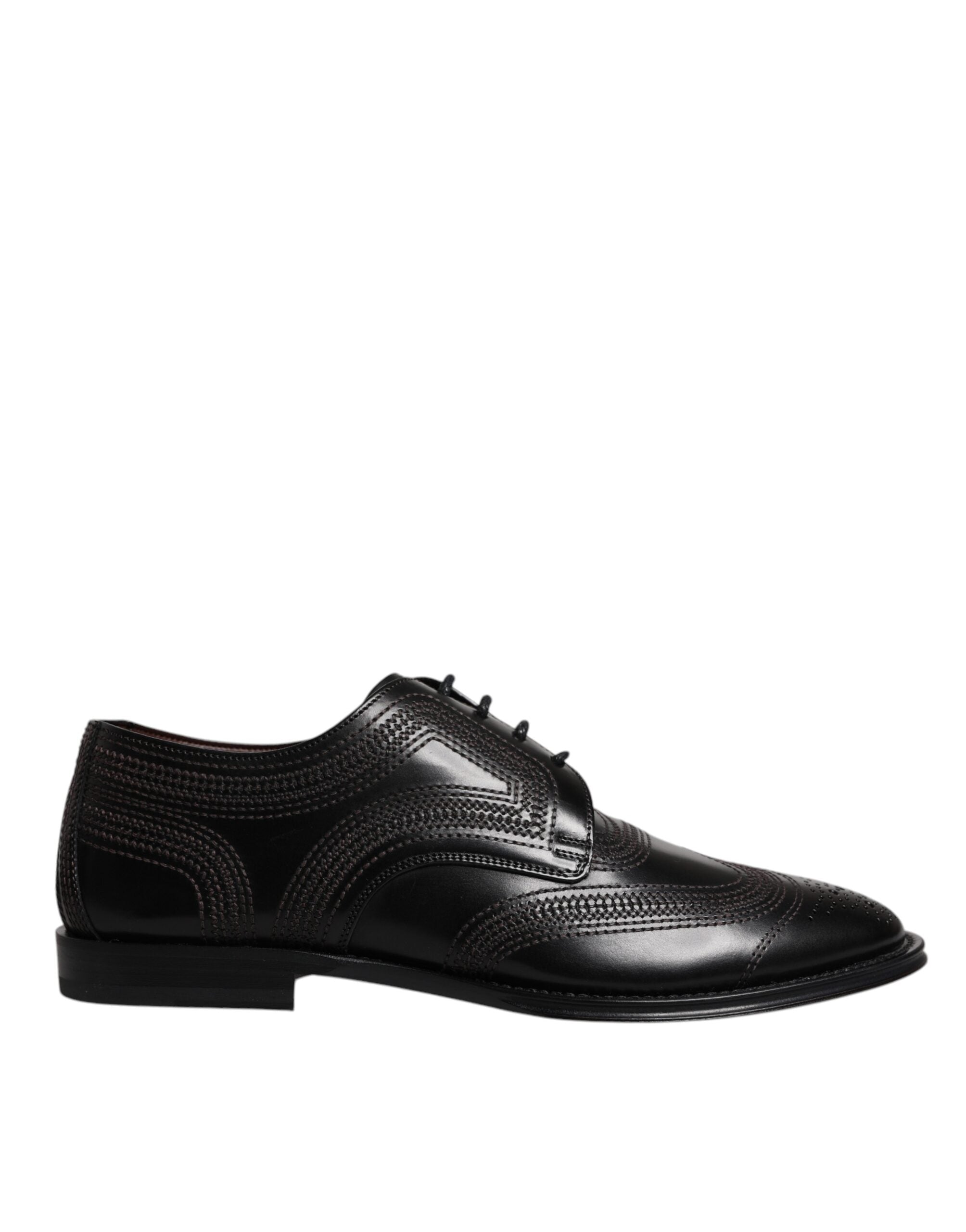 Dolce & Gabbana Black Embroidered Classic Leather Derby Shoes