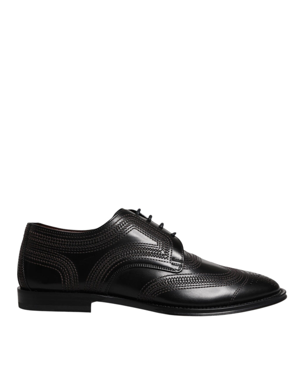 Dolce & Gabbana Black Embroidered Classic Leather Derby Shoes