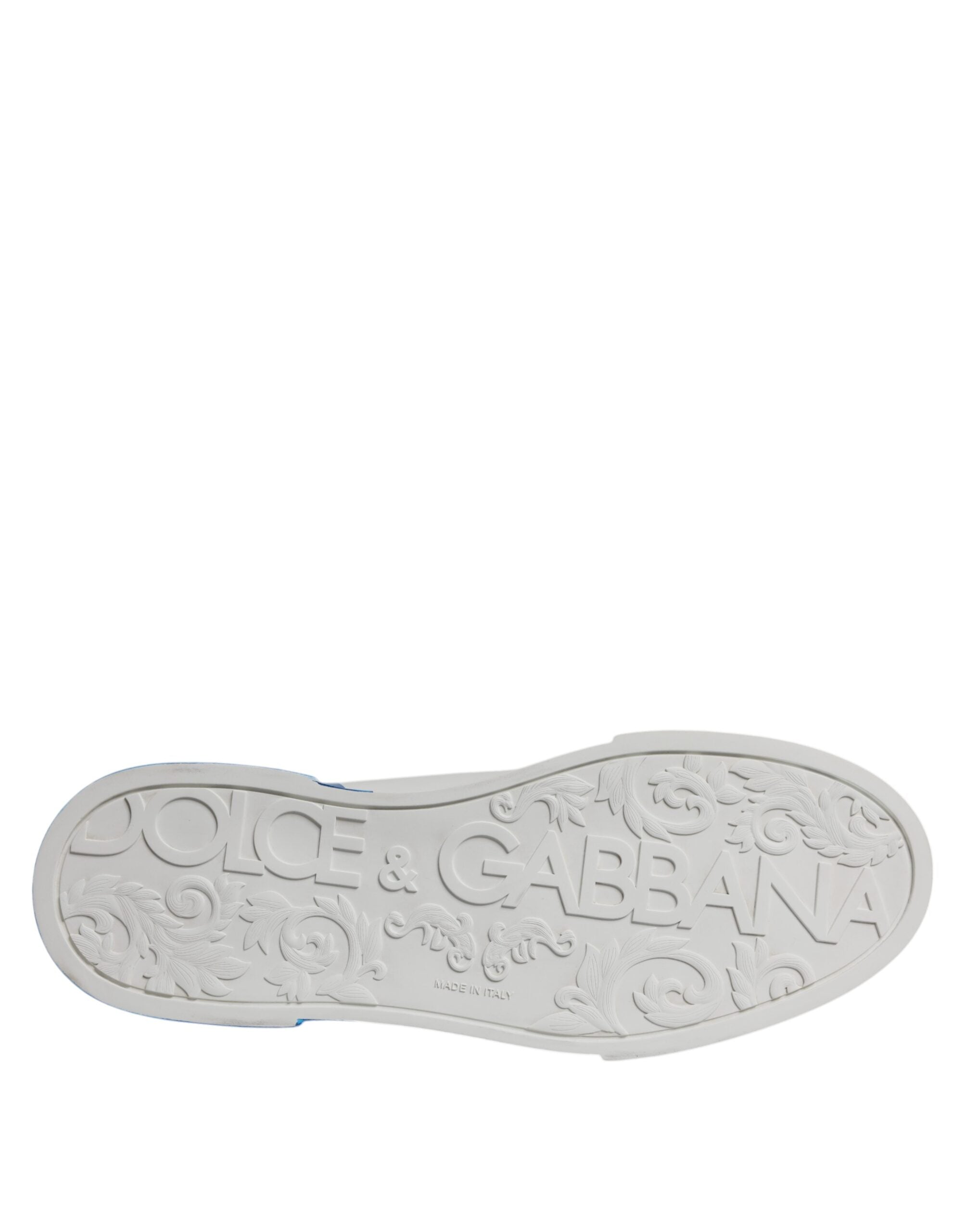 Dolce & Gabbana Weiß Blau Leder Logo Low Top Sneakers Schuhe