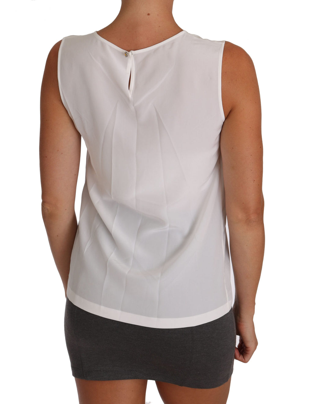 Dolce & Gabbana White A-Line Silk Blouse, Sleeveless, T-Shirt Top