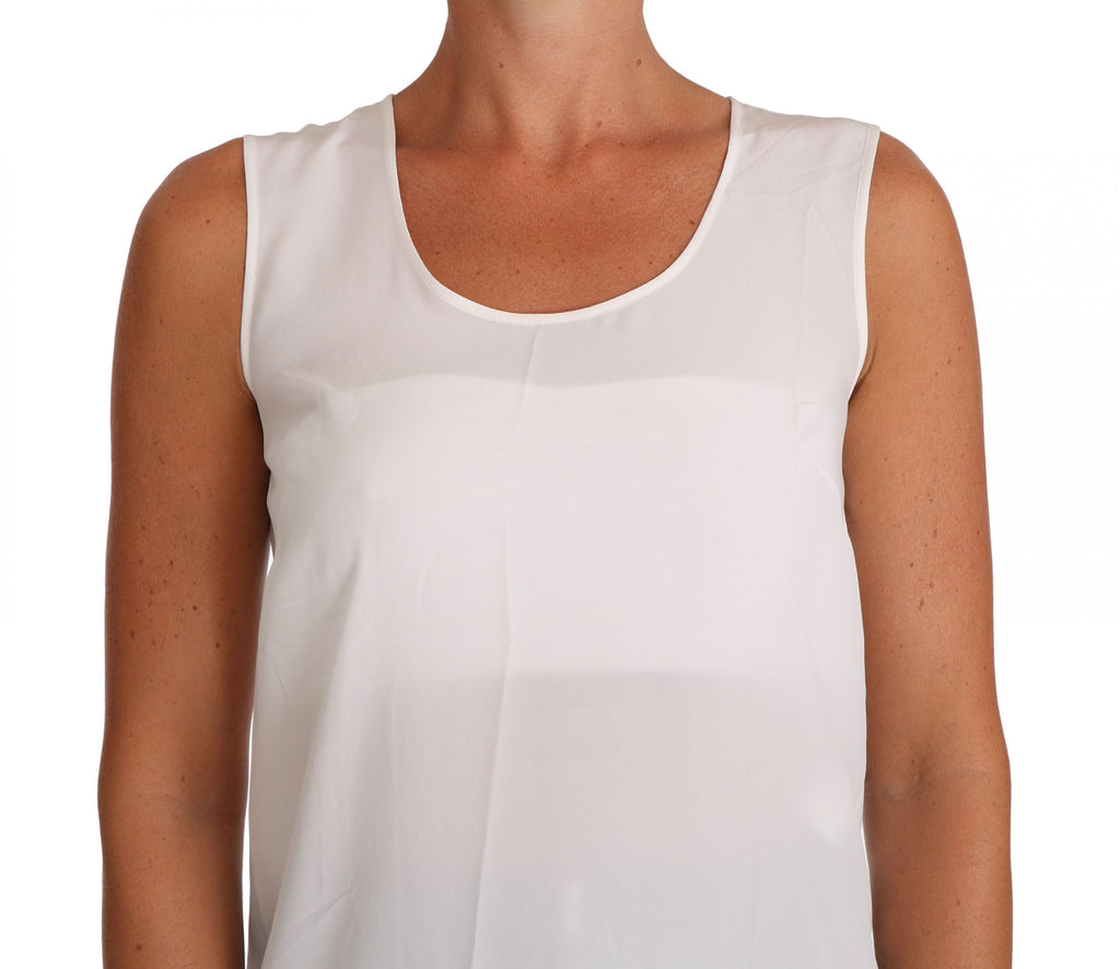 Dolce & Gabbana White A-Line Silk Blouse, Sleeveless, T-Shirt Top