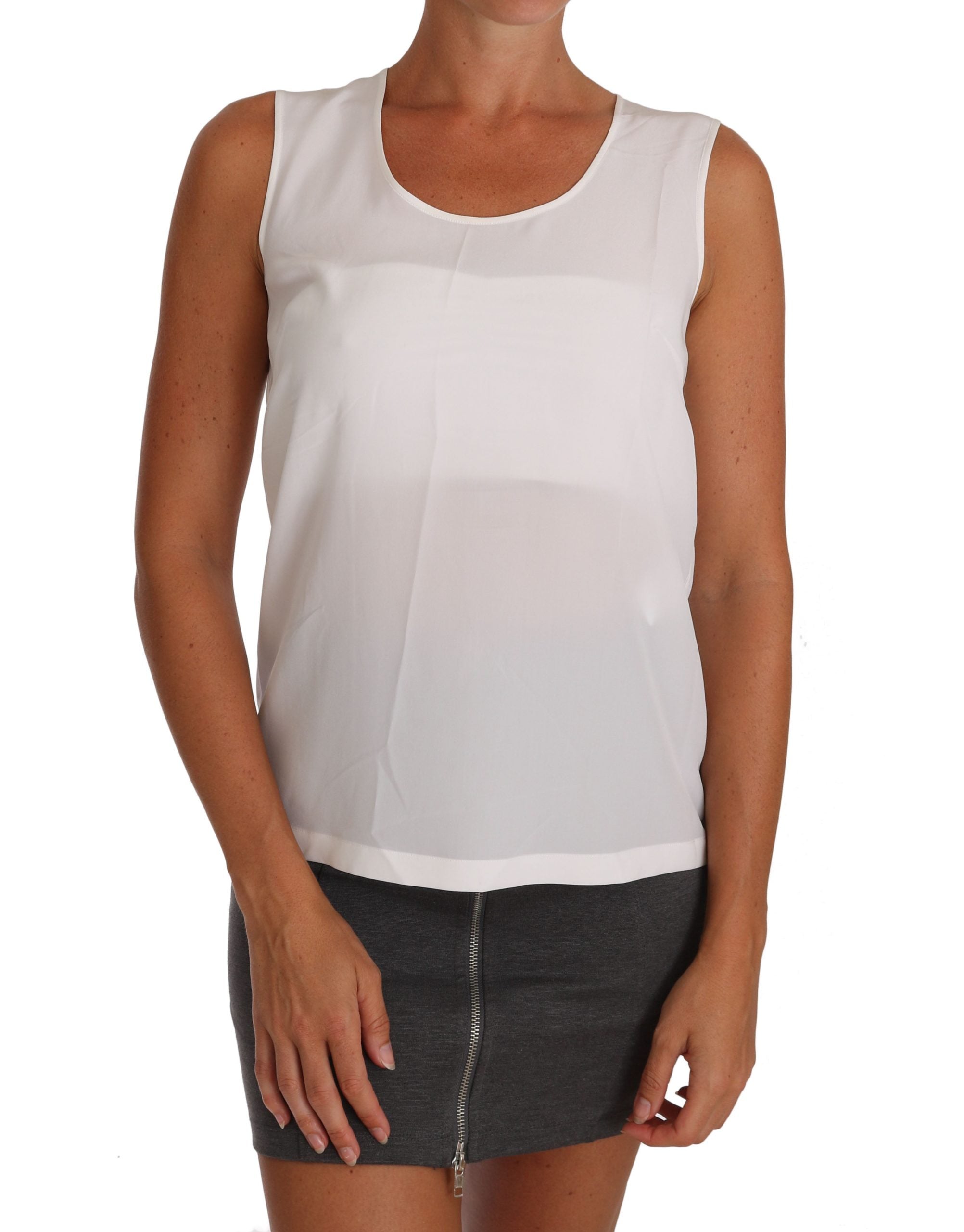 Dolce & Gabbana White A-Line Silk Blouse, Sleeveless, T-Shirt Top