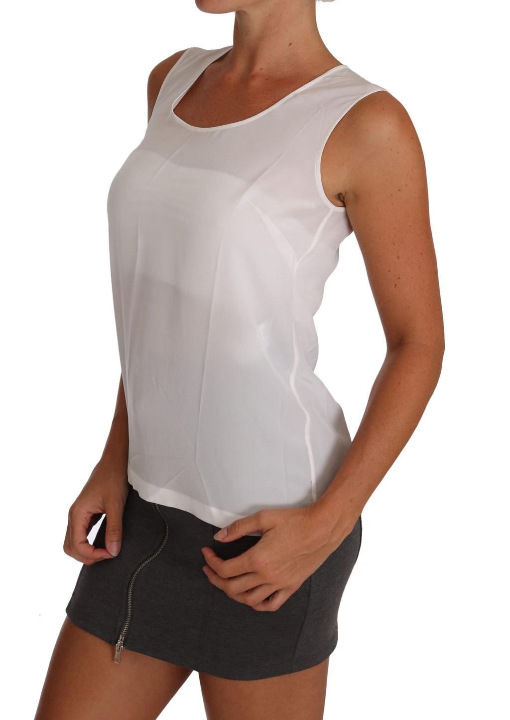 Dolce & Gabbana White A-Line Silk Blouse, Sleeveless, T-Shirt Top
