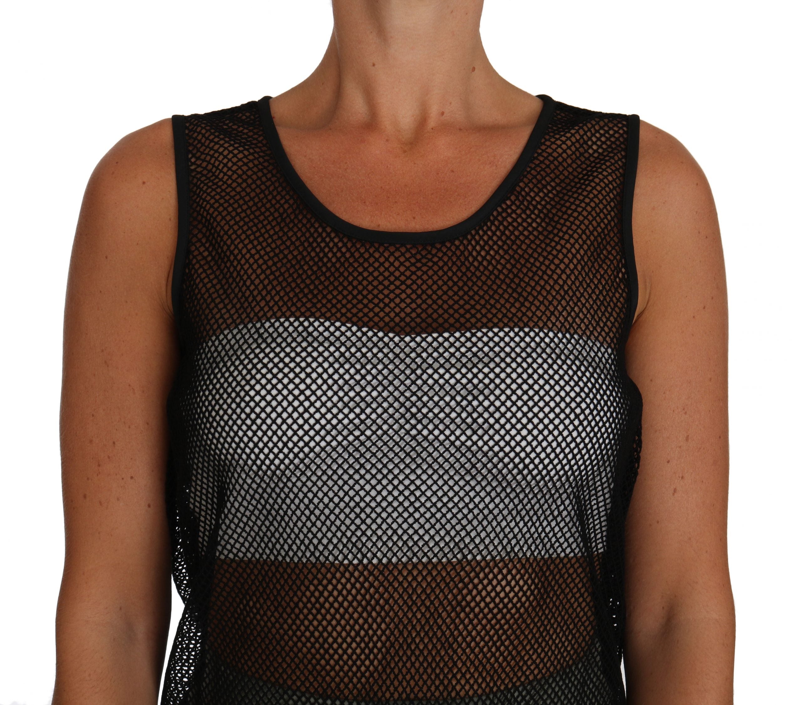 Dolce & Gabbana Schwarzes Netz-T-Shirt mit transparenter Bluse