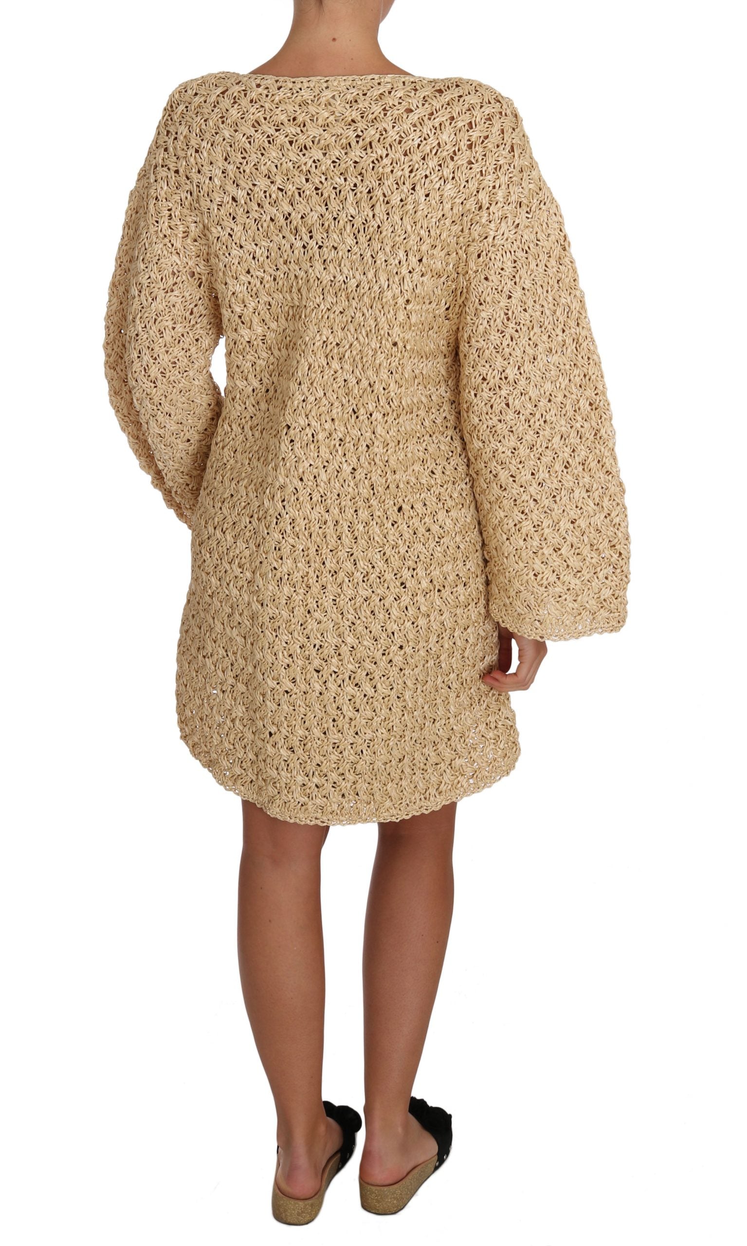 Dolce & Gabbana Beige Crocheted Knitted Raffia Cardigan