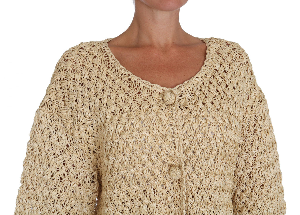 Dolce & Gabbana Beige Crocheted Knitted Raffia Cardigan