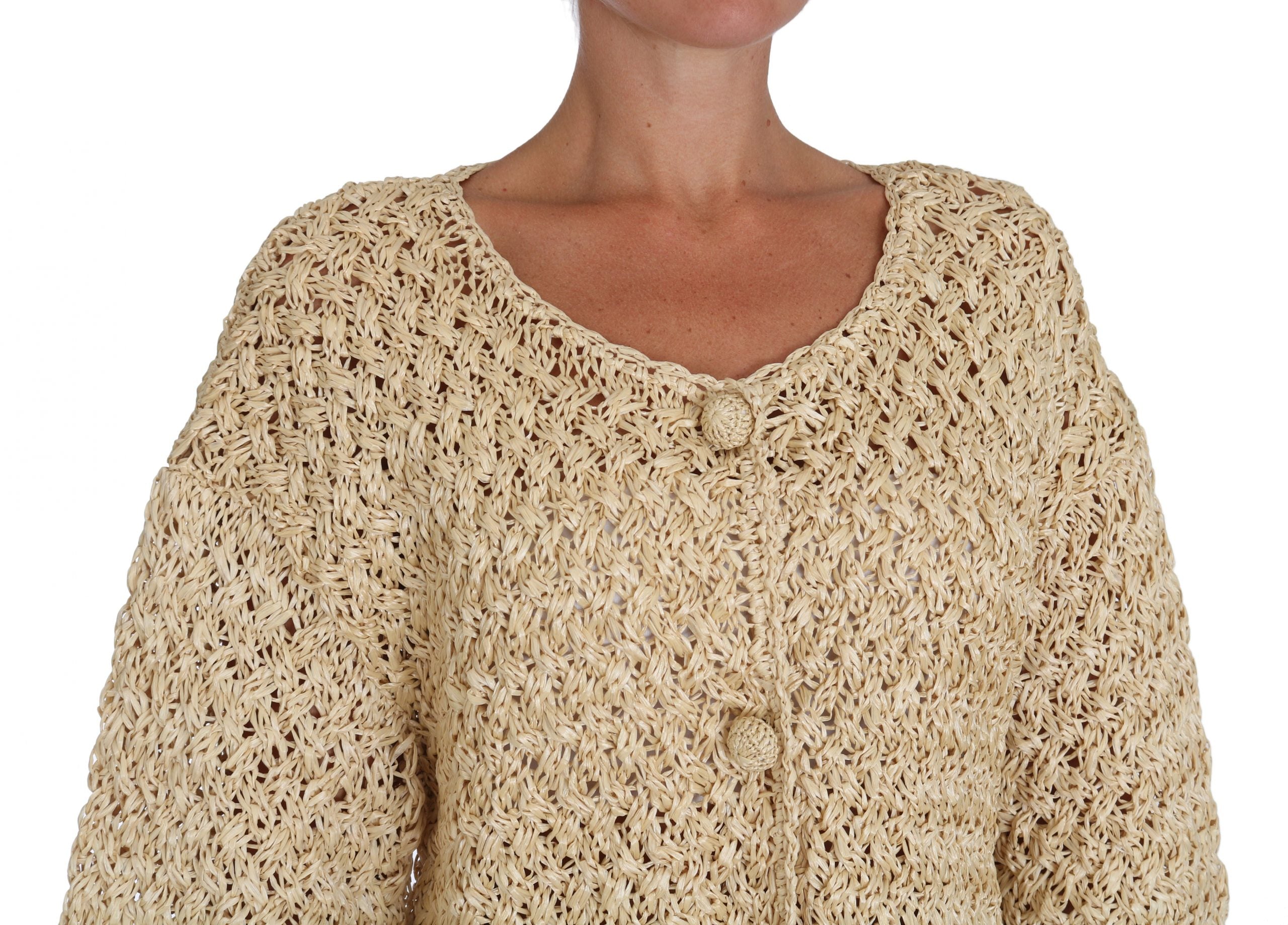 Dolce & Gabbana Beige Crocheted Knitted Raffia Cardigan