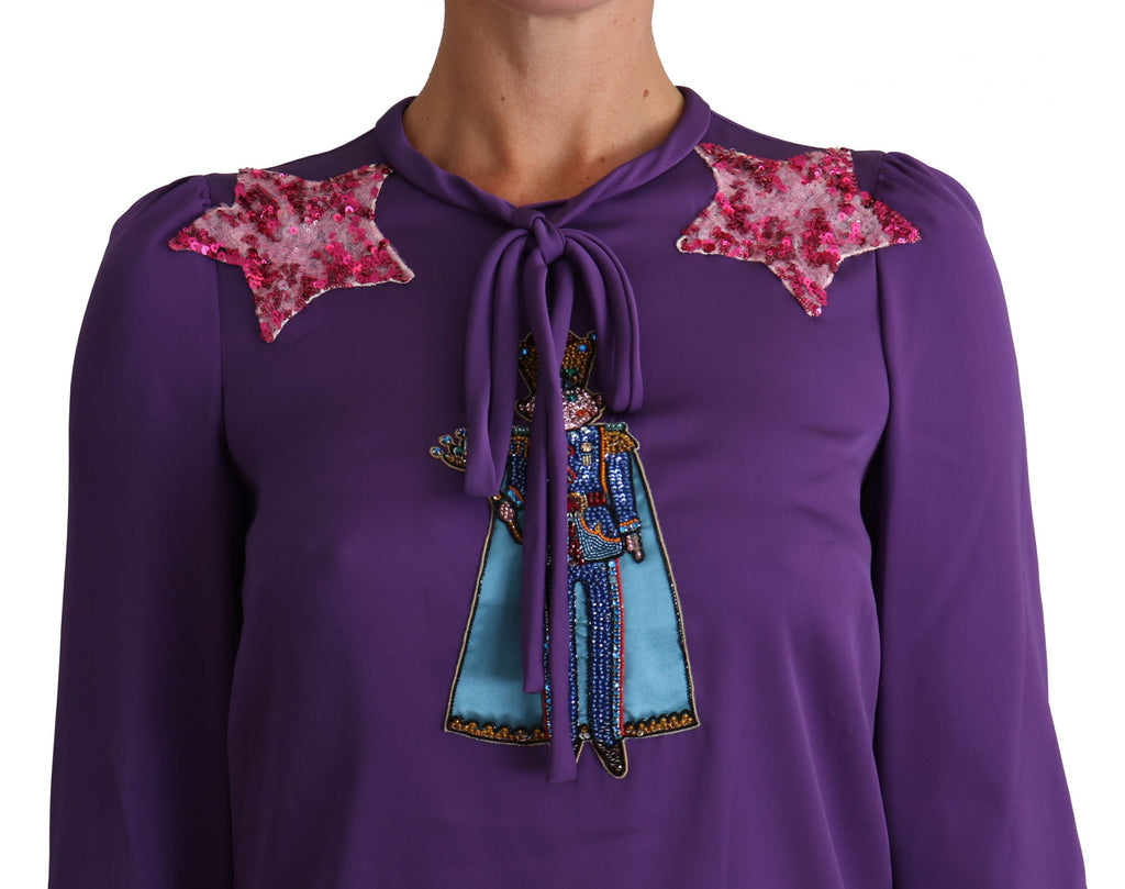 Dolce & Gabbana Purple Blouse Prince Fairytale Embellished Top