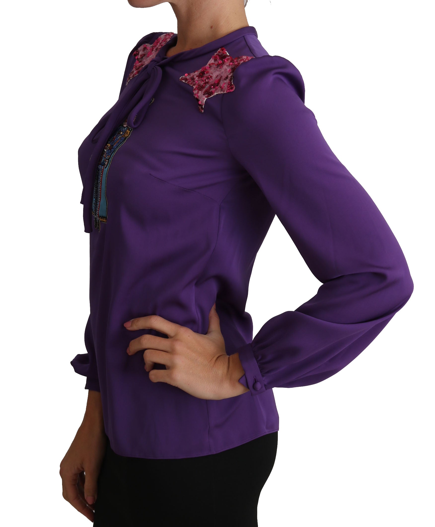 Dolce & Gabbana Purple Blouse Prince Fairytale Embellished Top