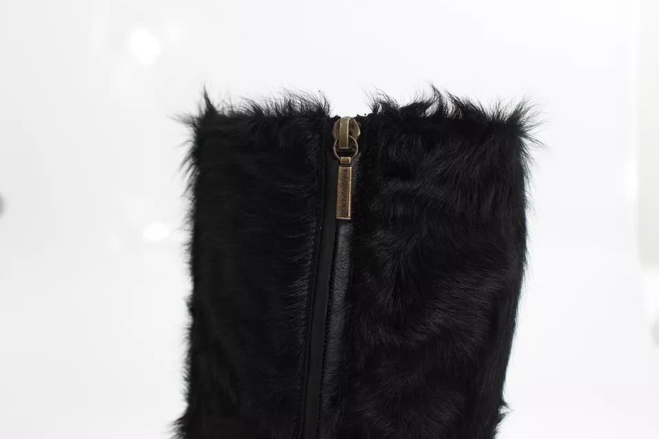 Dolce & Gabbana Schwarz Xiangao Lammfell Leder Stiefel Schuhe