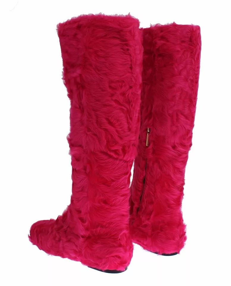 Dolce & Gabbana Pink Lambskin Leather Flat Boots Shoes