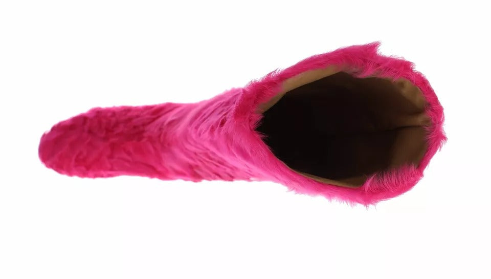 Dolce & Gabbana Pink Lambskin Leather Flat Boots Shoes
