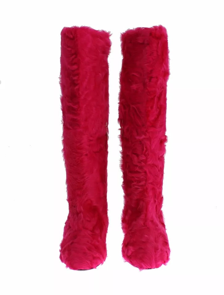 Dolce & Gabbana Pink Lambskin Leather Flat Boots Shoes